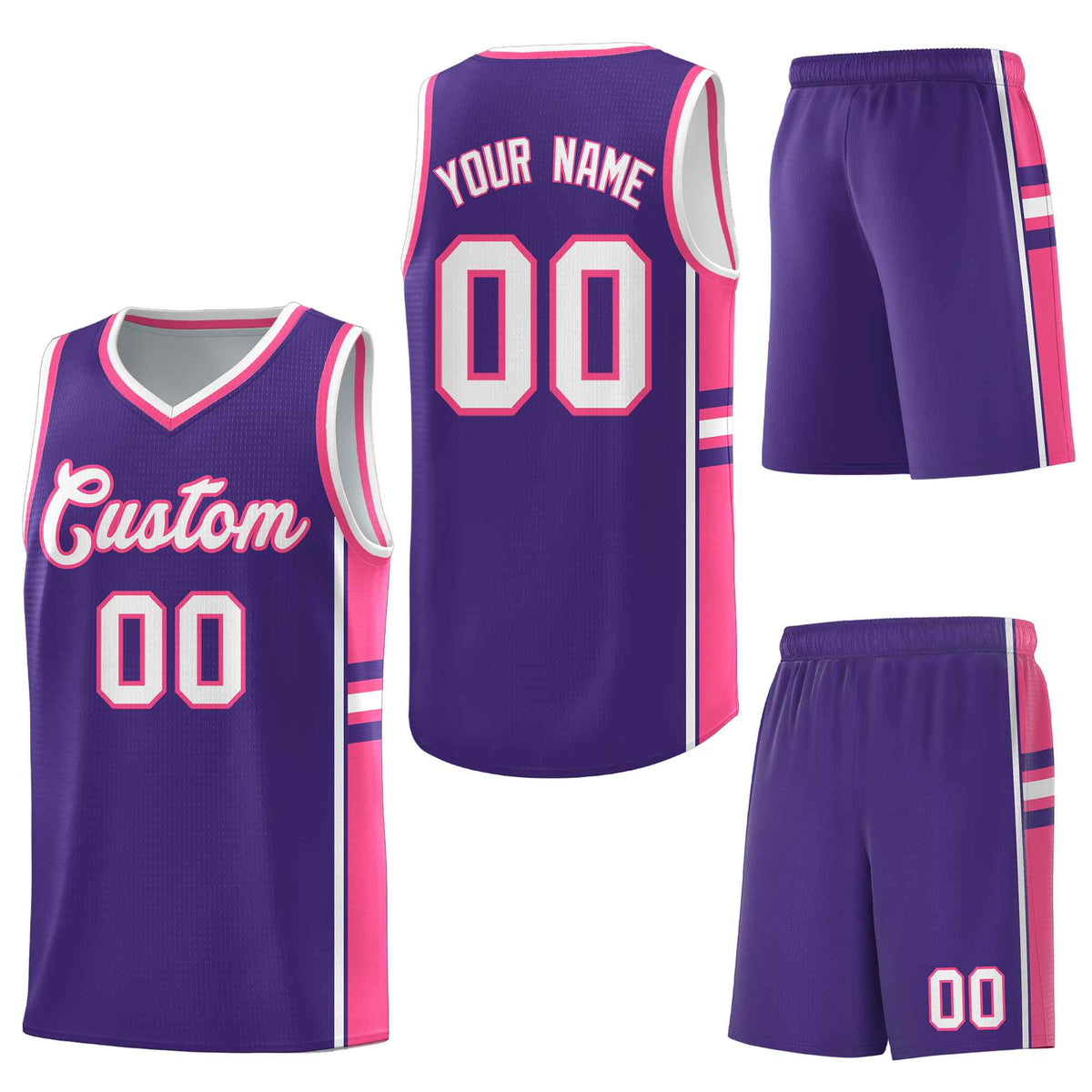 Custom Purple Pink Classic Color Block Lightweight Varsity Uniform Basketball Jersey