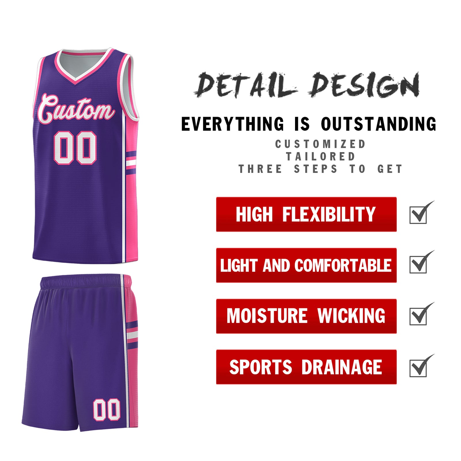 Custom Youth Basketball Jersey - Purple Pink Two-Tone Classic Varsity Uniform