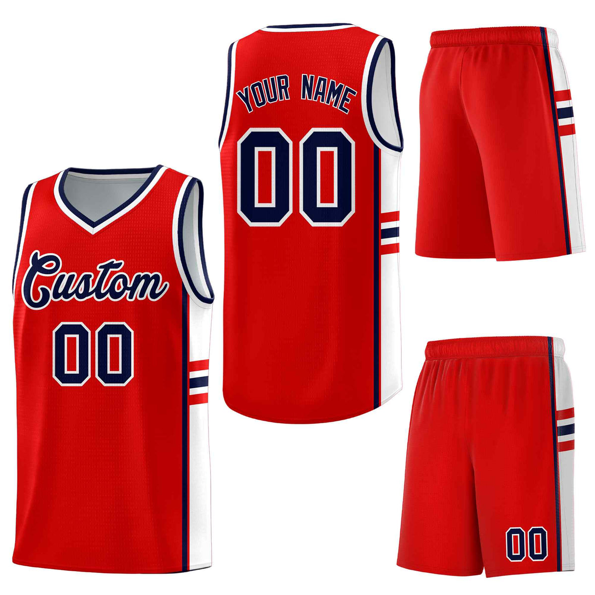 Custom Red White Classic Color Block Breathable Personalized Uniform Basketball Jersey