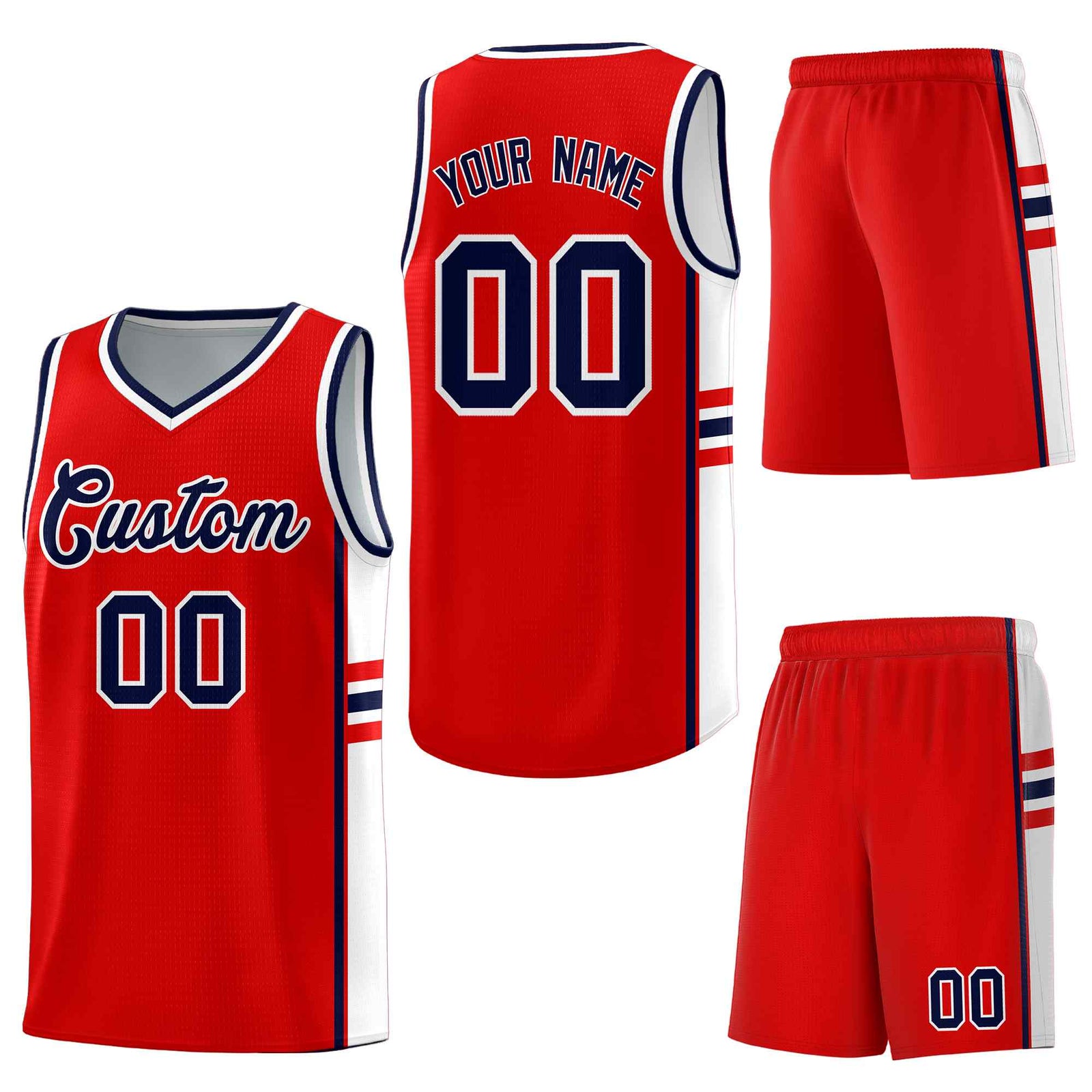Custom Red White Classic Color Block Breathable Personalized Uniform Basketball Jersey