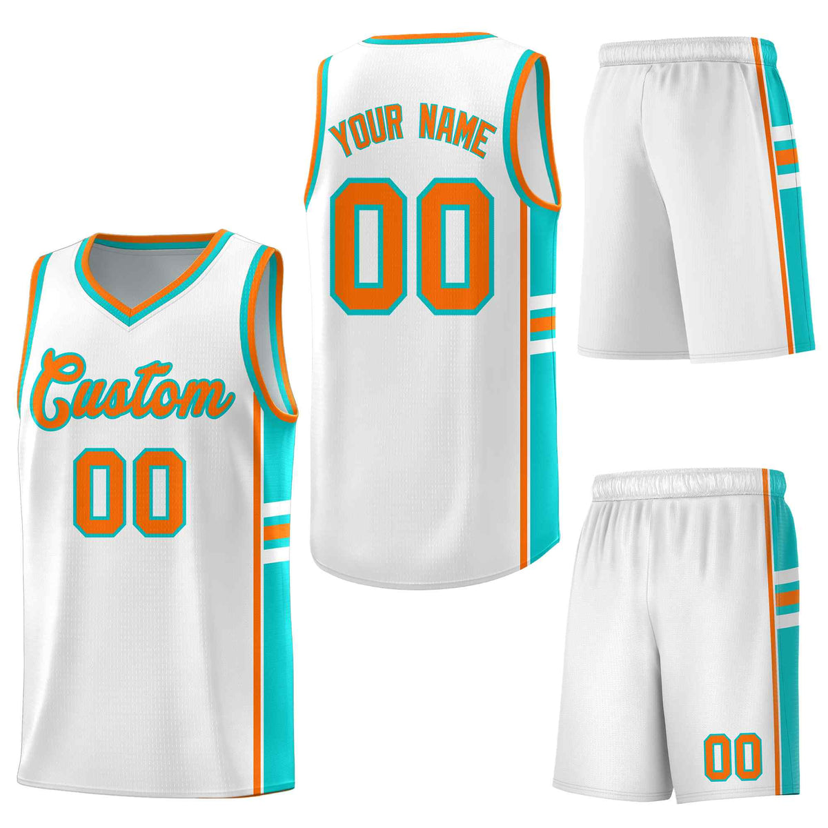 Custom White Aqua Classic Color Block Quick-Drying Varsity Uniform Basketball Jersey