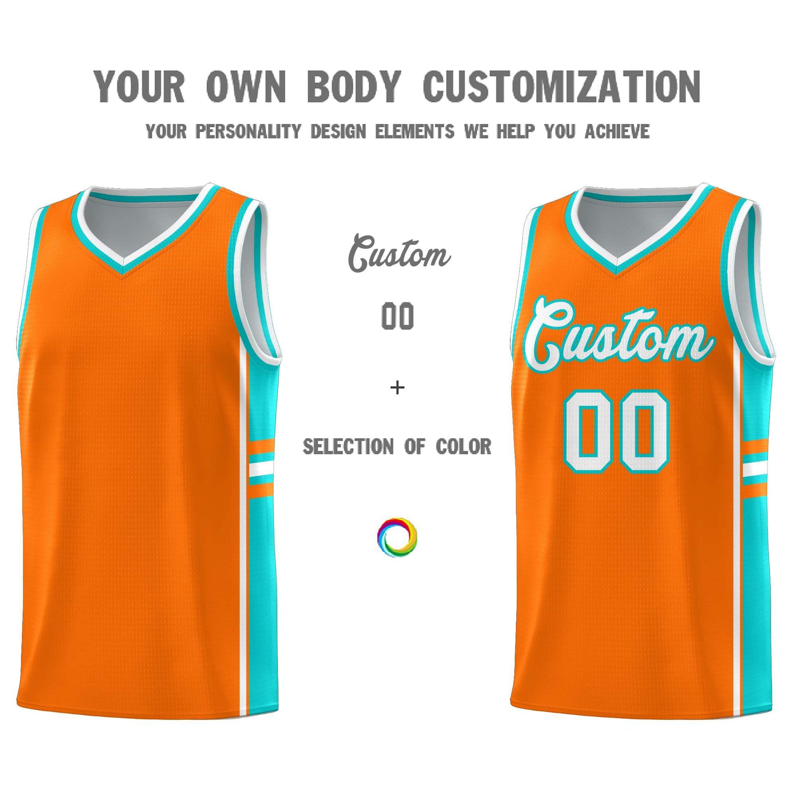 Custom Youth Basketball Jersey - Orange Aqua Two-Tone Varsity Jersey Set