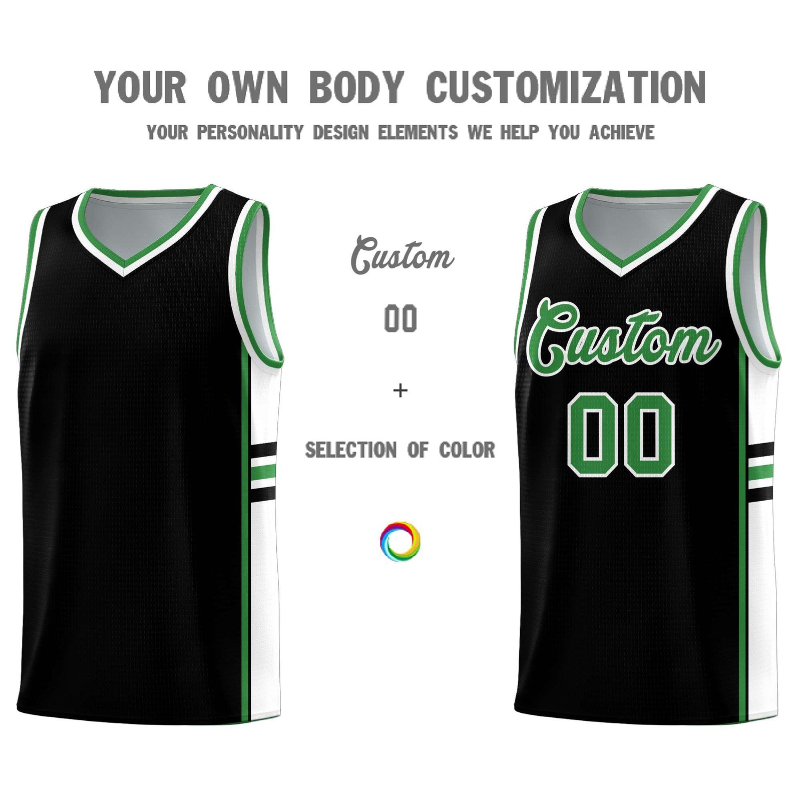Custom Youth Basketball Jersey - Black Kelly Green Two-Tone Classic Varsity Uniform