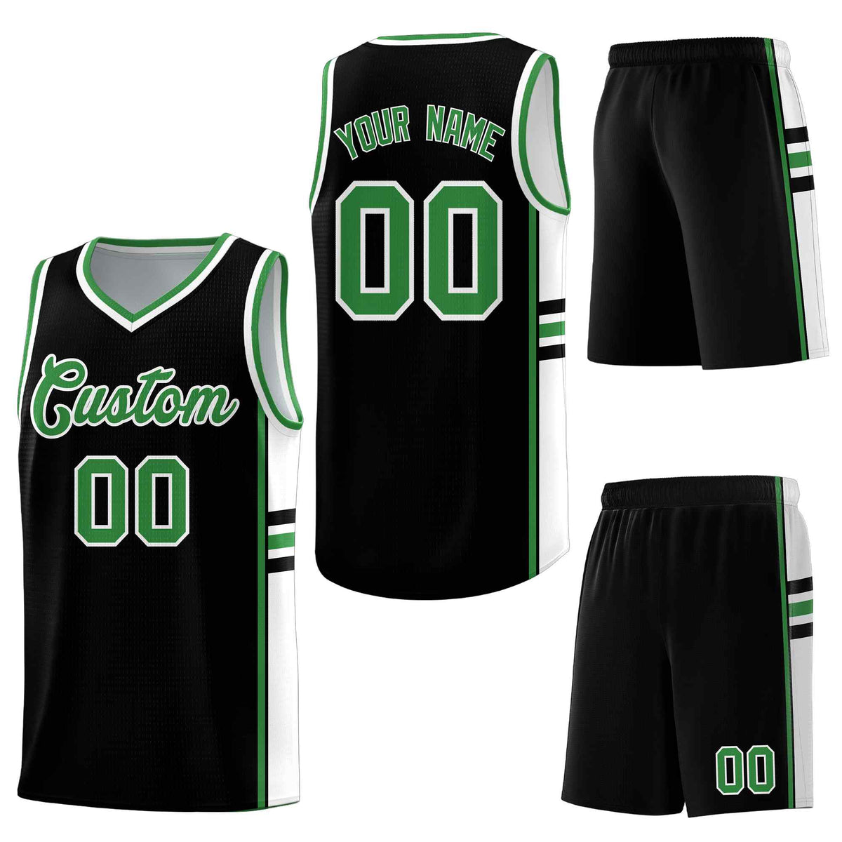 Custom Black Kelly Green Classic Color Block Quick-Drying Personalized Uniform Basketball Jersey