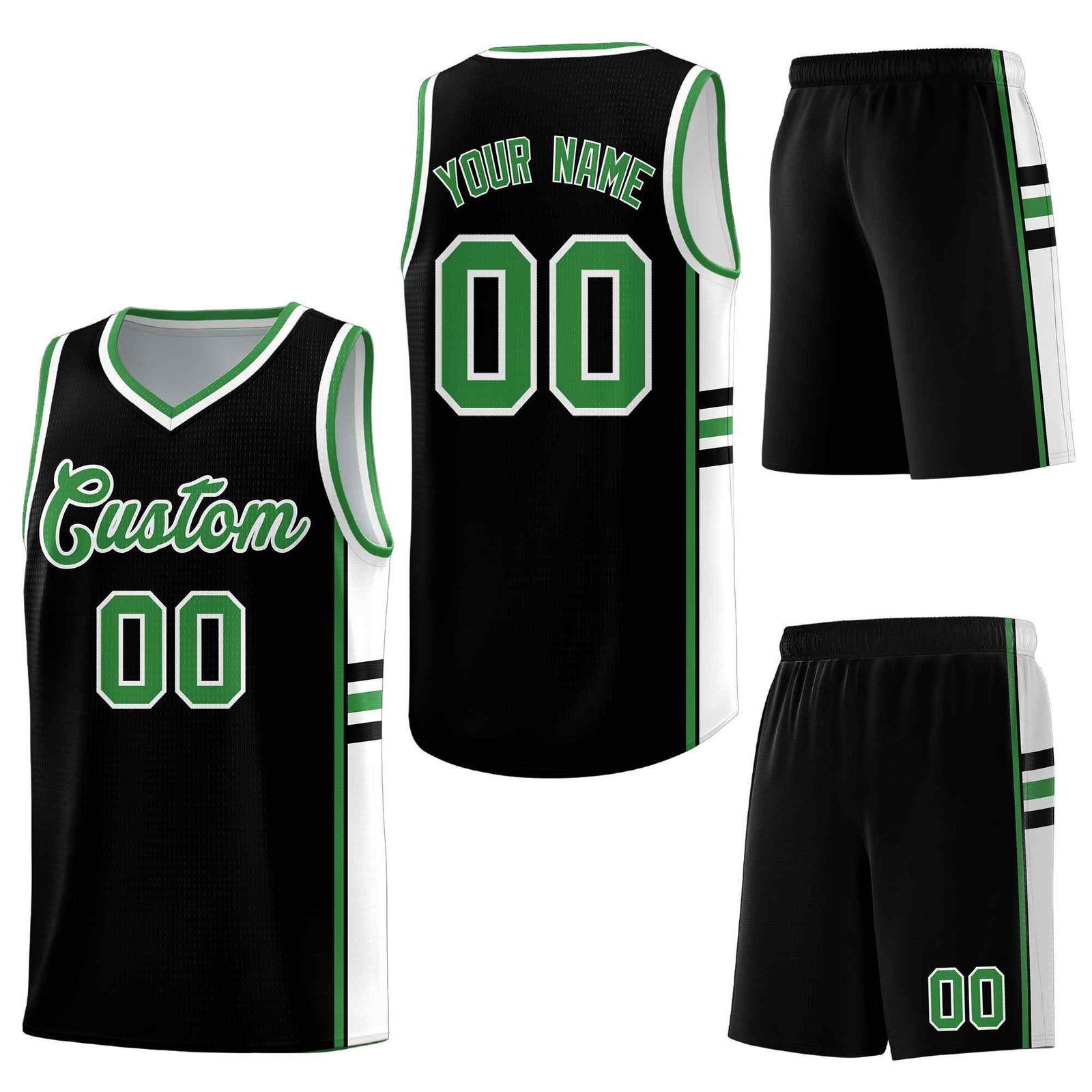 Custom Black Kelly Green Classic Color Block Quick-Drying Personalized Uniform Basketball Jersey