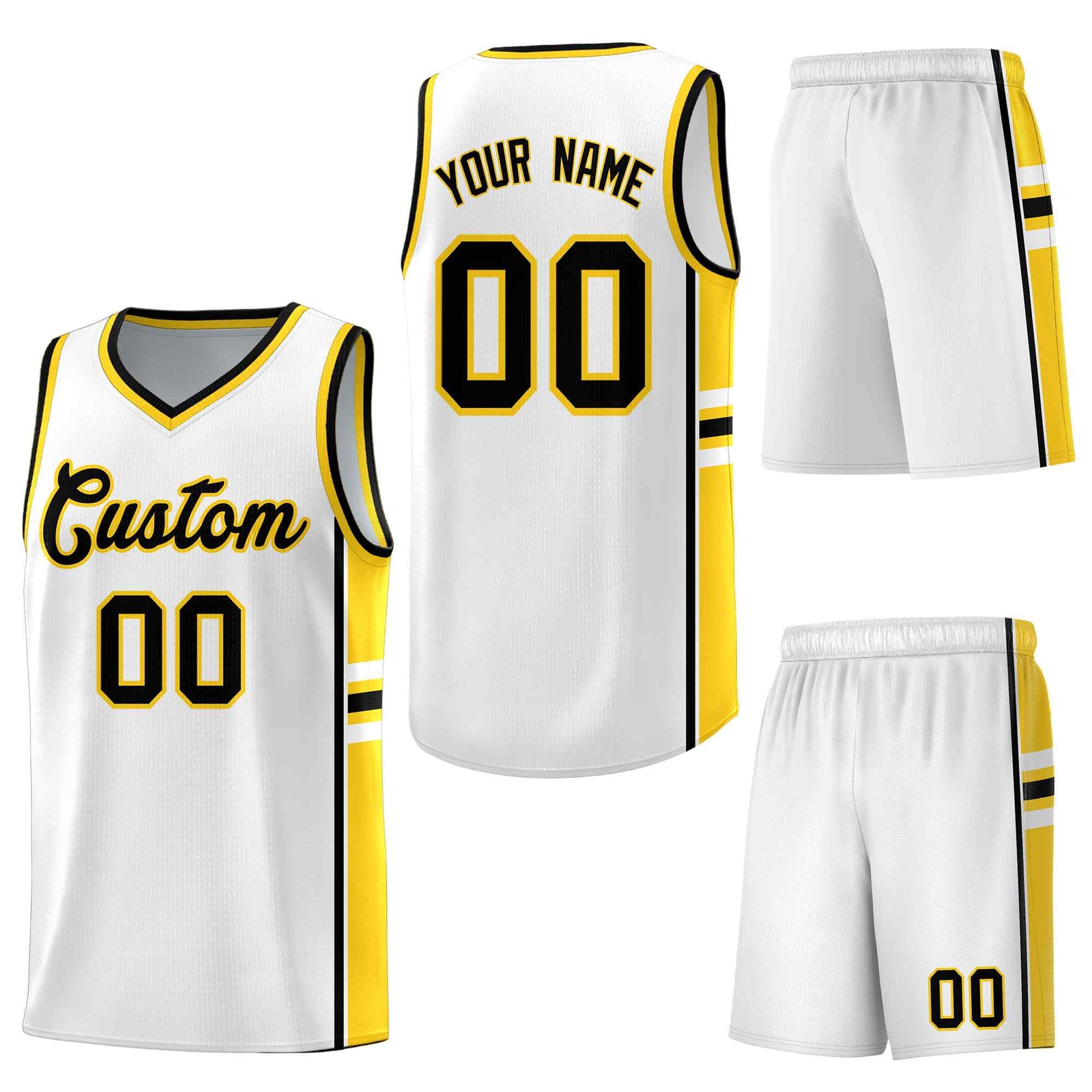 Custom White Gold Classic Color Block Lightweight Varsity Uniform Basketball Jersey