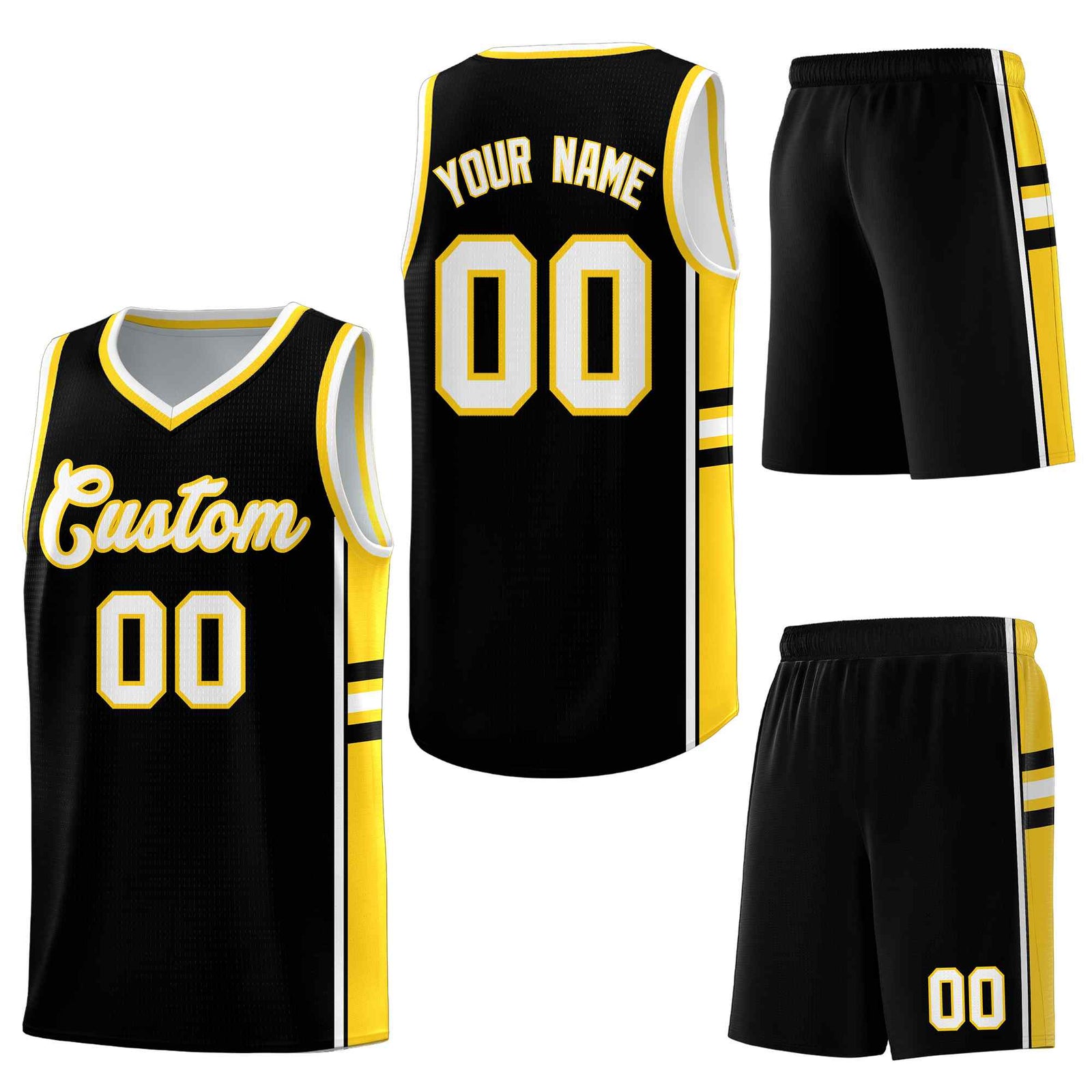 Custom Black Gold Classic Color Block Wrinkle-Resistant Personalized Uniform Basketball Jersey