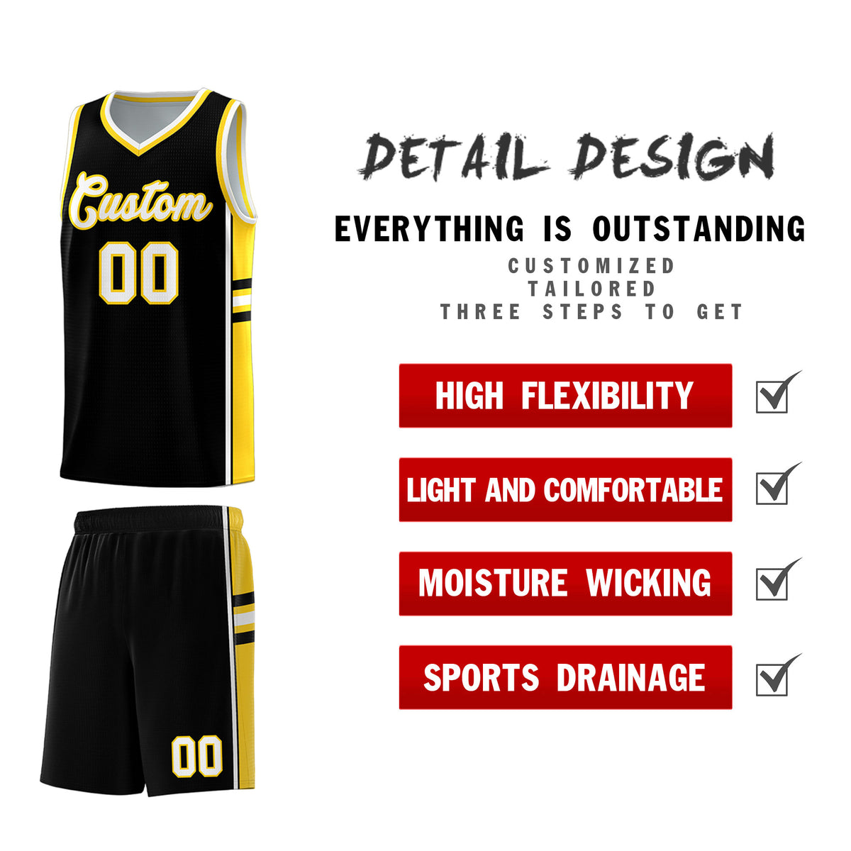 Custom Youth Basketball Jersey - Black Gold Two-Tone Varsity Jersey Set