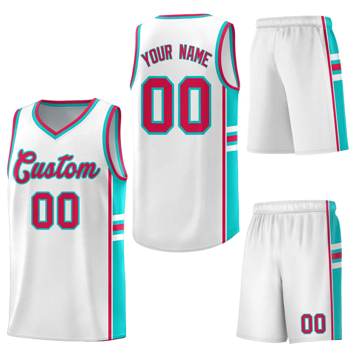 Custom White Aqua Classic Color Block Breathable Personalized Uniform Basketball Jersey