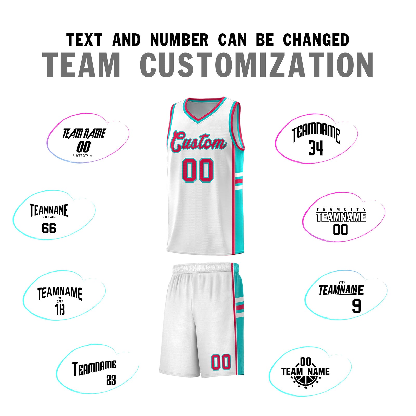Custom Youth Basketball Jersey - White Aqua Personalized Varsity Two-Tone Uniform
