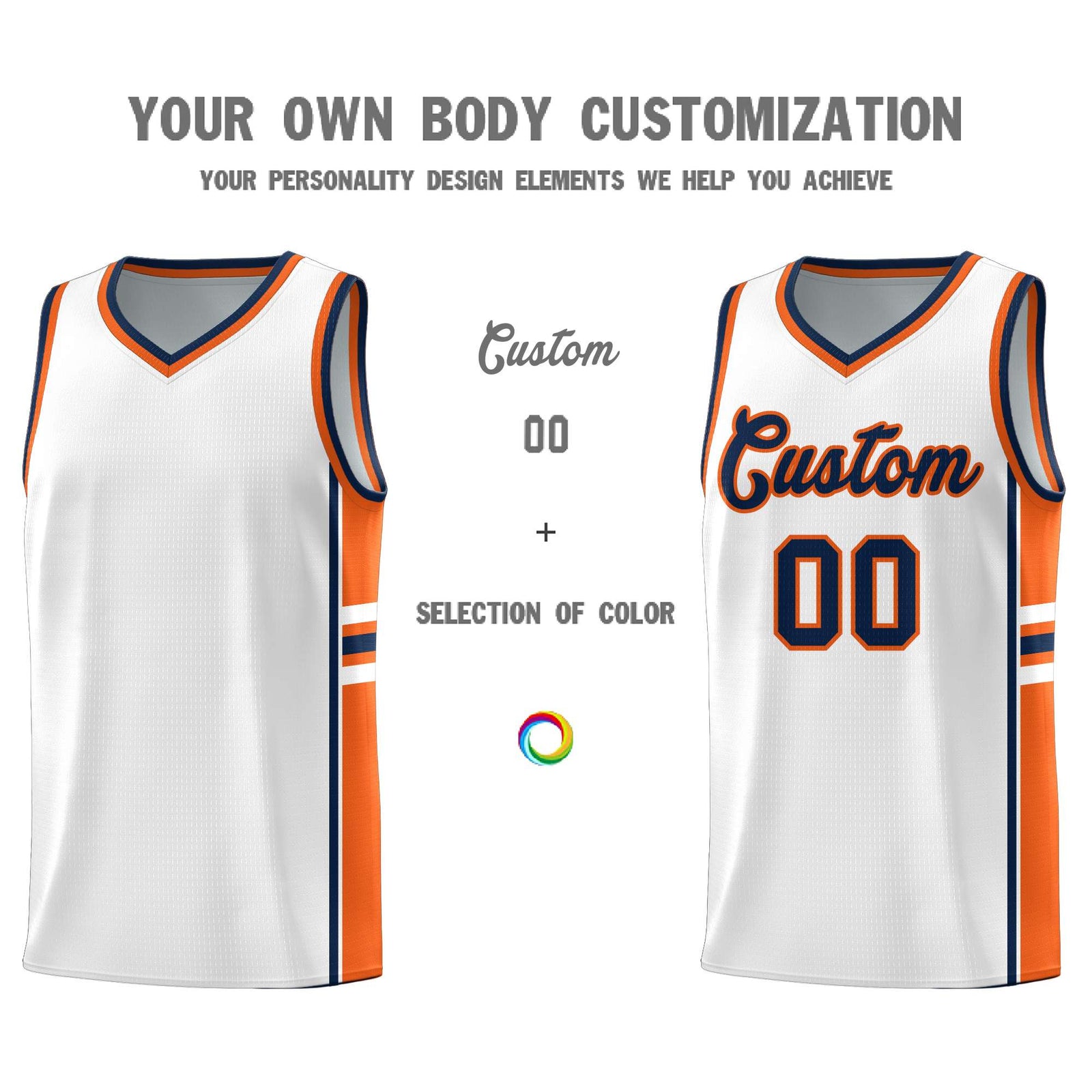 Custom Youth Basketball Jersey - White Orange Personalized Varsity Two-Tone Uniform