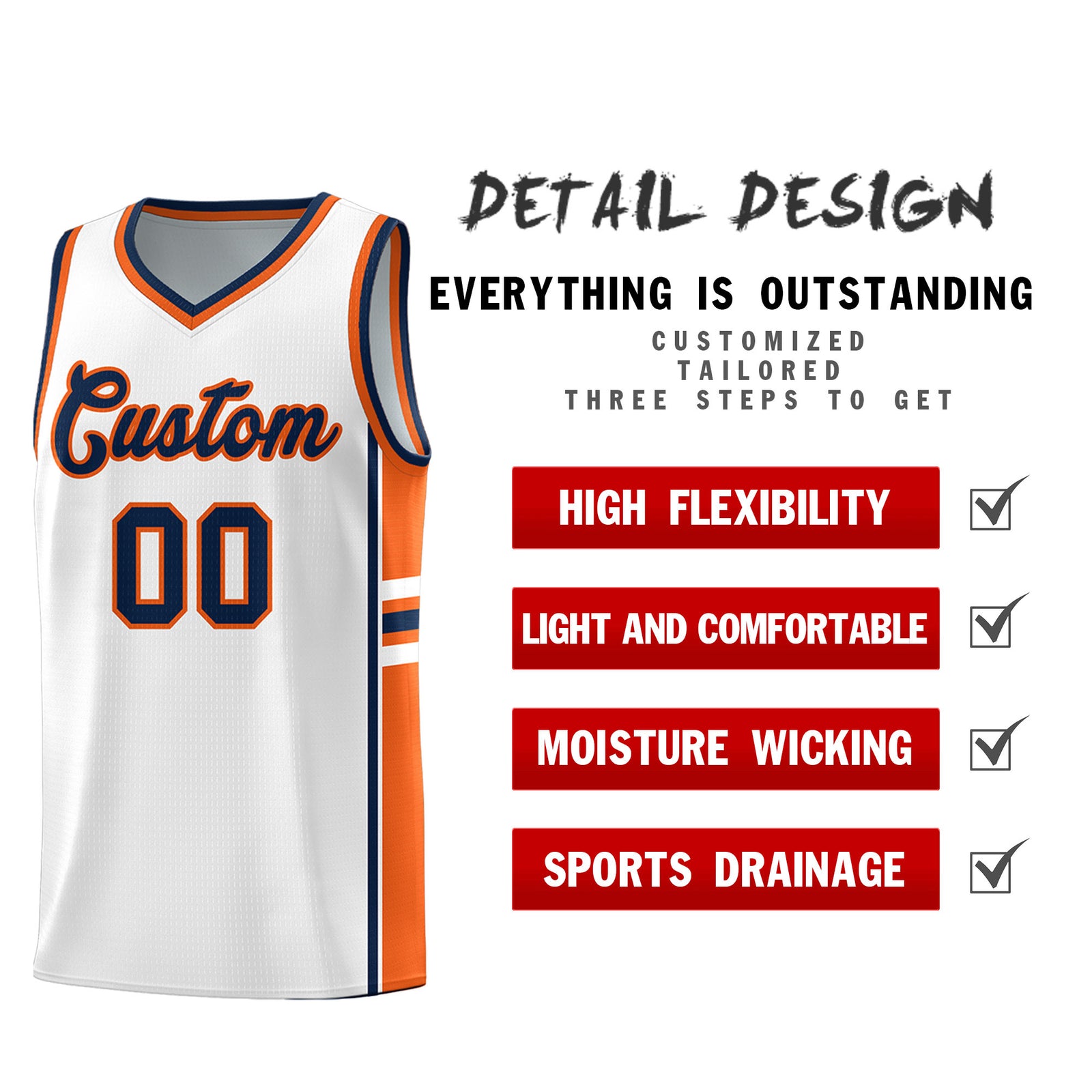Custom Youth Basketball Jersey - White Orange Personalized Varsity Two-Tone Uniform