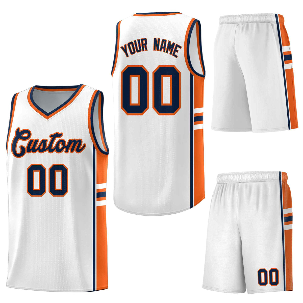 Custom White Orange Classic Color Block Wrinkle-Resistant Varsity Uniform Basketball Jersey
