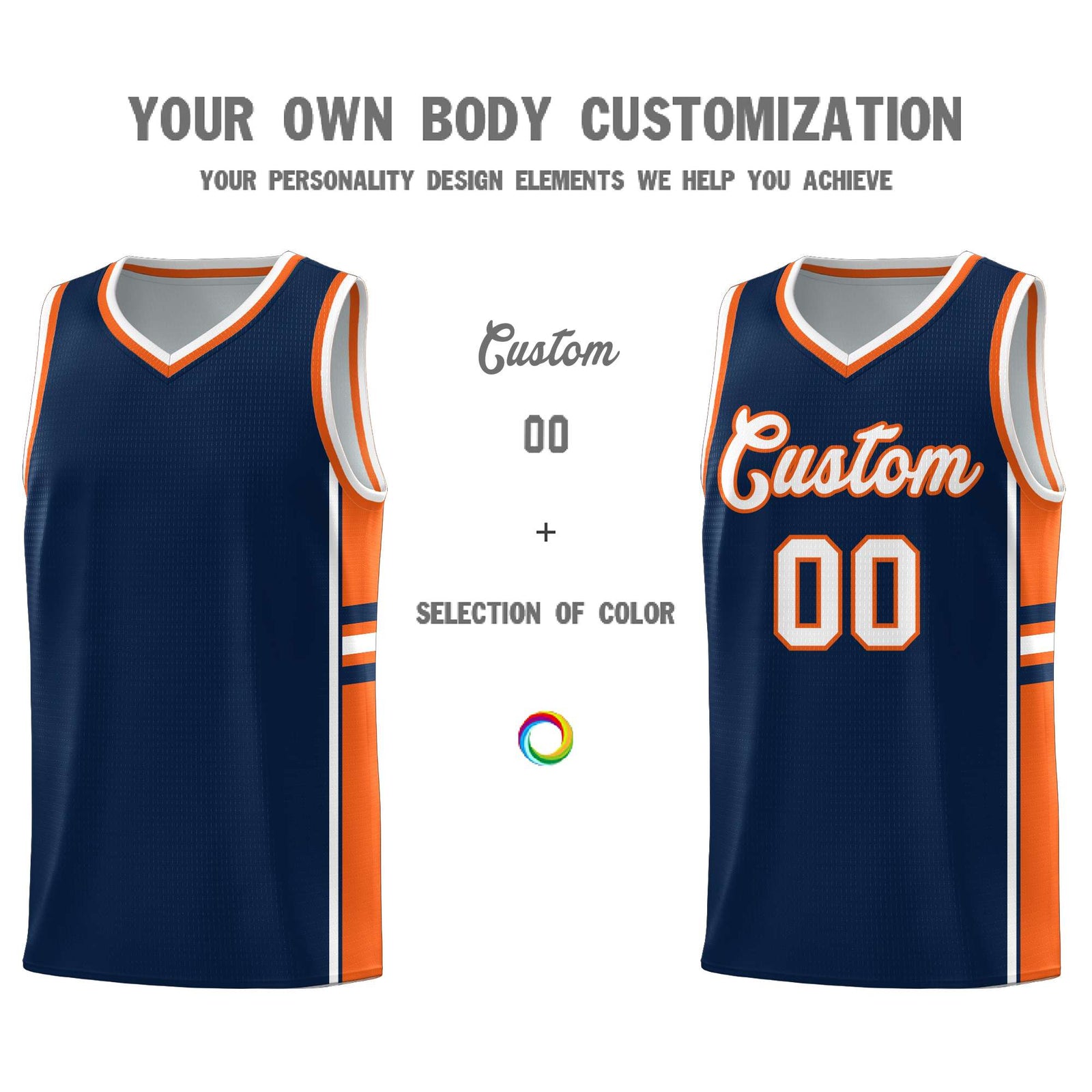 Custom Youth Basketball Jersey - Navy Orange Two-Tone Varsity Jersey Set
