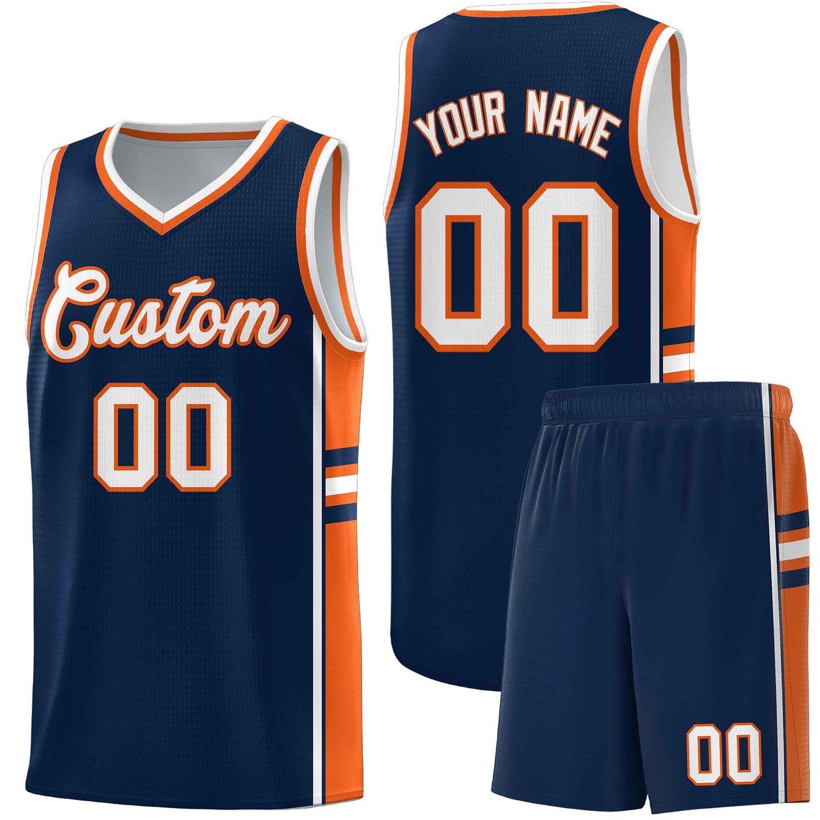 Custom Youth Basketball Jersey - Navy Orange Two-Tone Varsity Jersey Set