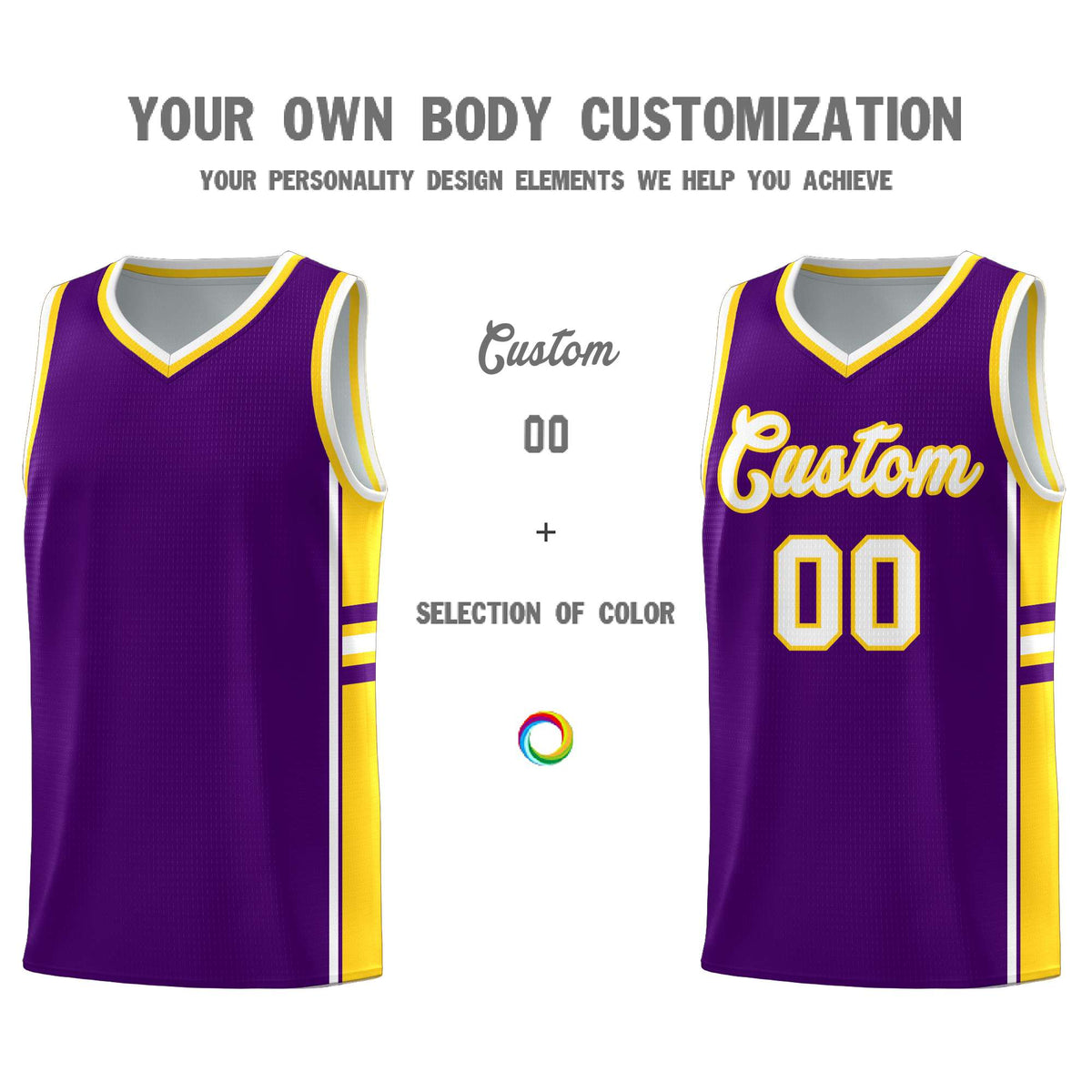 Custom Youth Basketball Jersey - Purple Gold Two-Tone Varsity Jersey Set