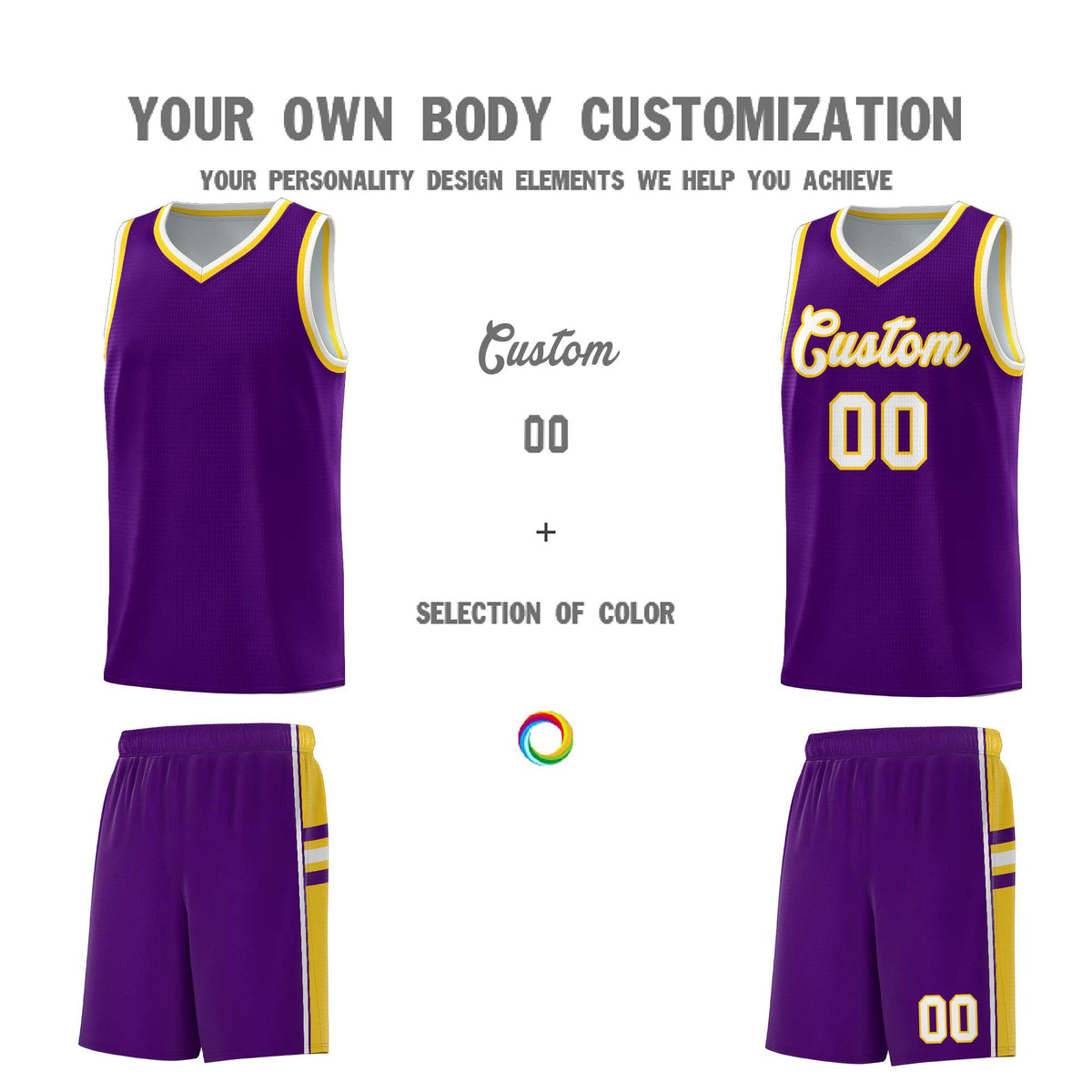 Custom Youth Basketball Jersey - Purple Gold Two-Tone Varsity Jersey Set
