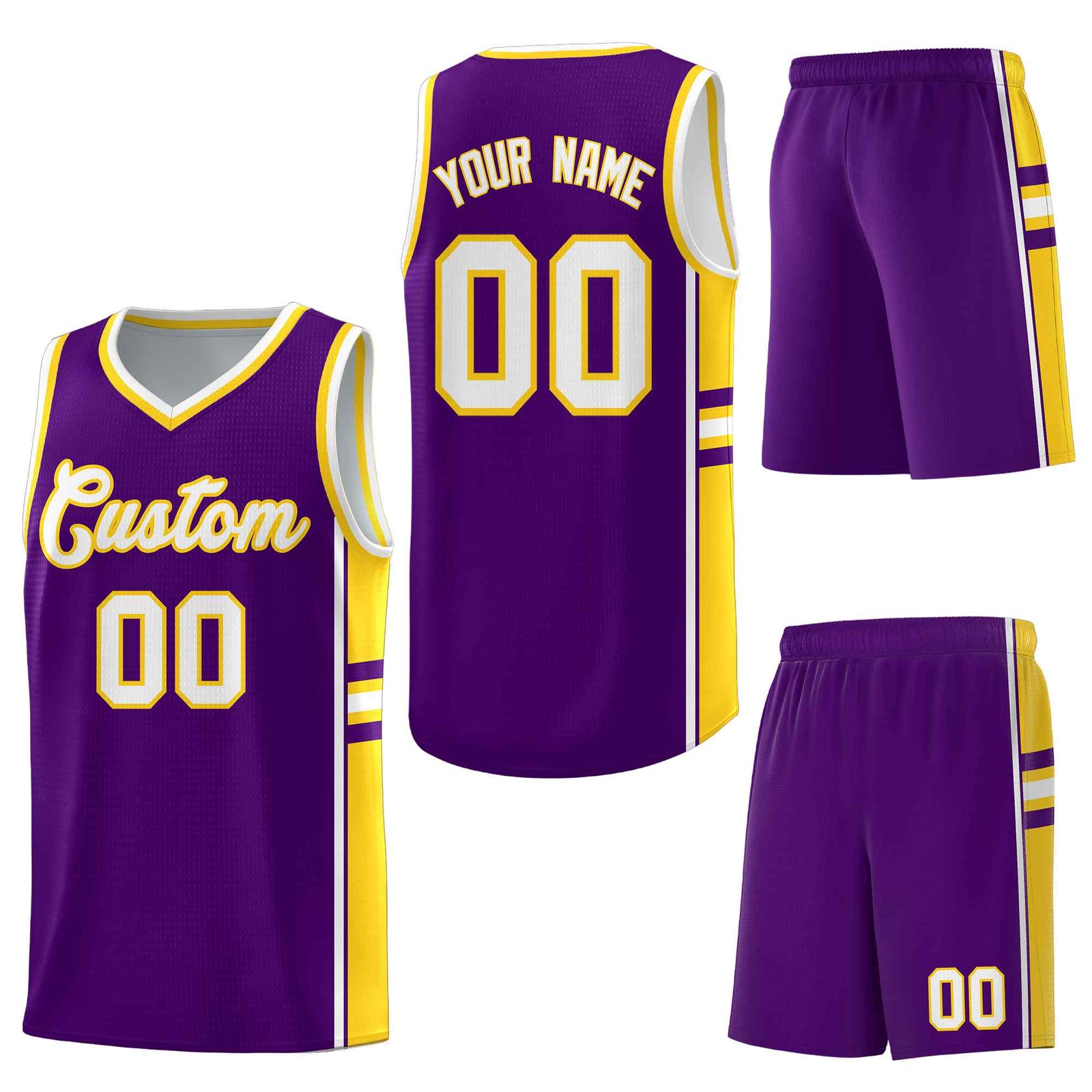 Custom Purple Gold Classic Color Block Lightweight Varsity Uniform Basketball Jersey