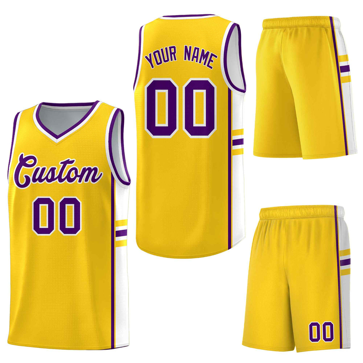 Custom Gold White Classic Color Block Wrinkle-Resistant Personalized Uniform Basketball Jersey