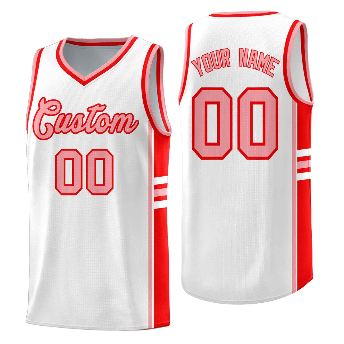Custom Youth Basketball Jersey - White Light Red Personalized Varsity Two-Tone Uniform
