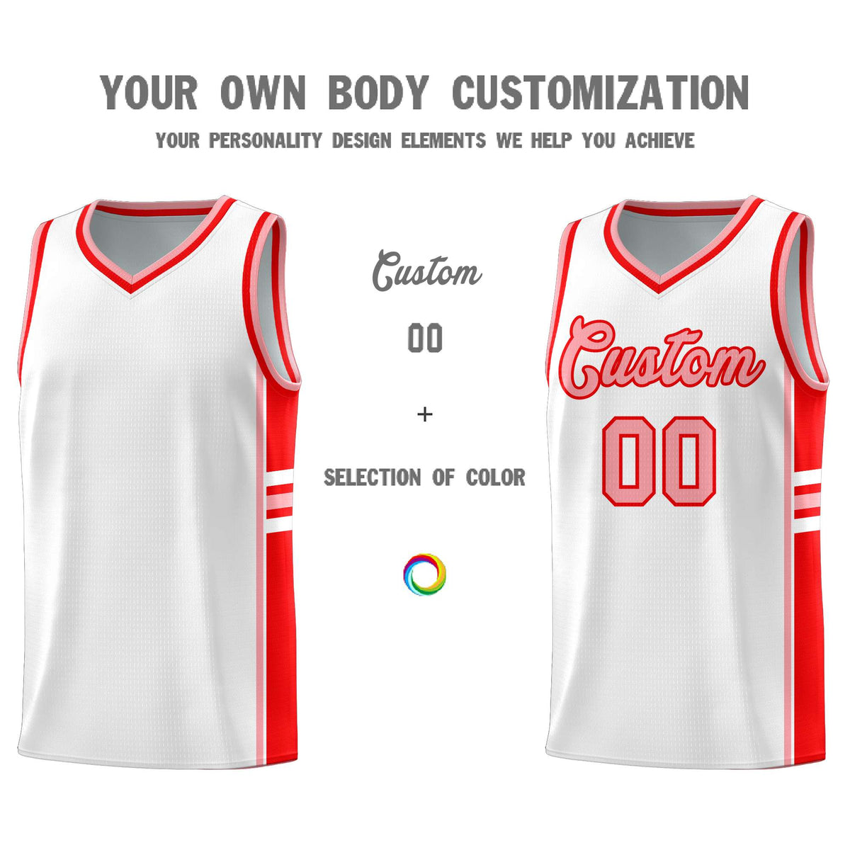 Custom Youth Basketball Jersey - White Light Red Personalized Varsity Two-Tone Uniform