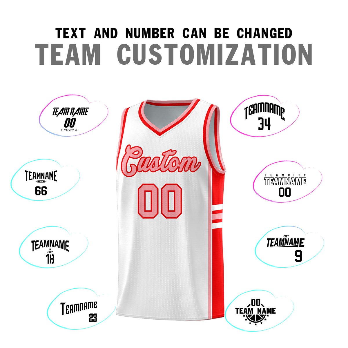 Custom Youth Basketball Jersey - White Light Red Personalized Varsity Two-Tone Uniform