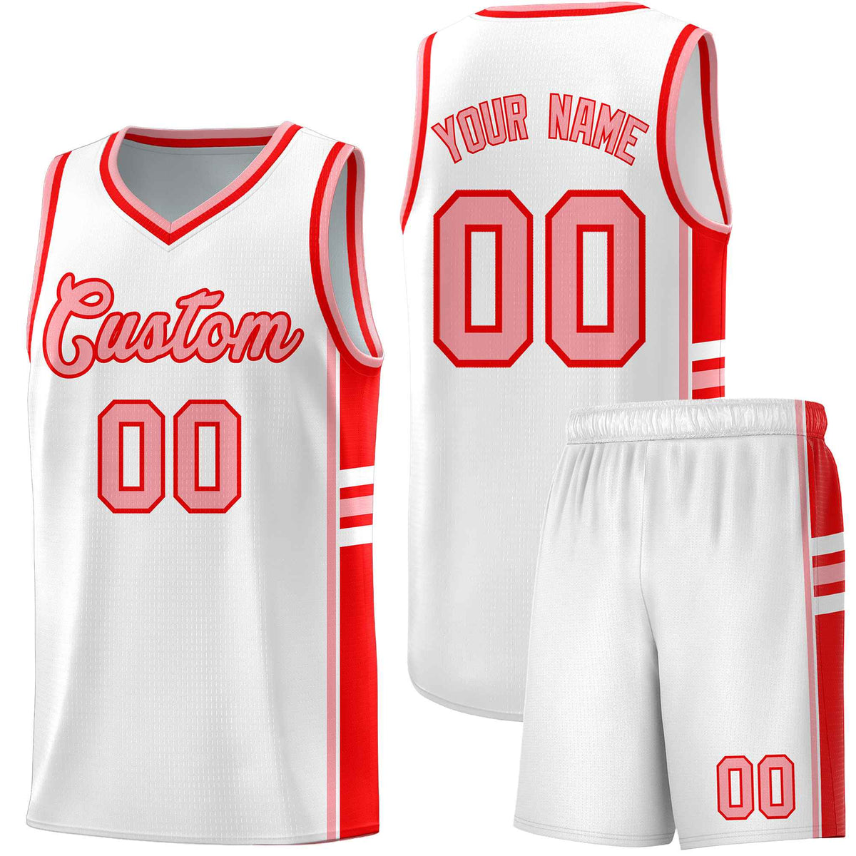 Custom Youth Basketball Jersey - White Light Red Personalized Varsity Two-Tone Uniform