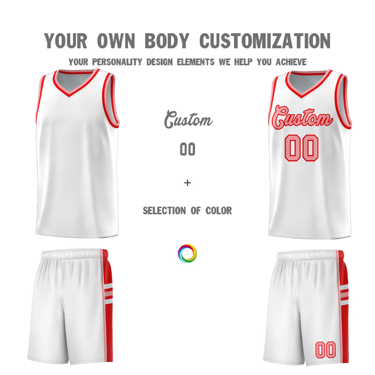 Custom Youth Basketball Jersey - White Light Red Personalized Varsity Two-Tone Uniform