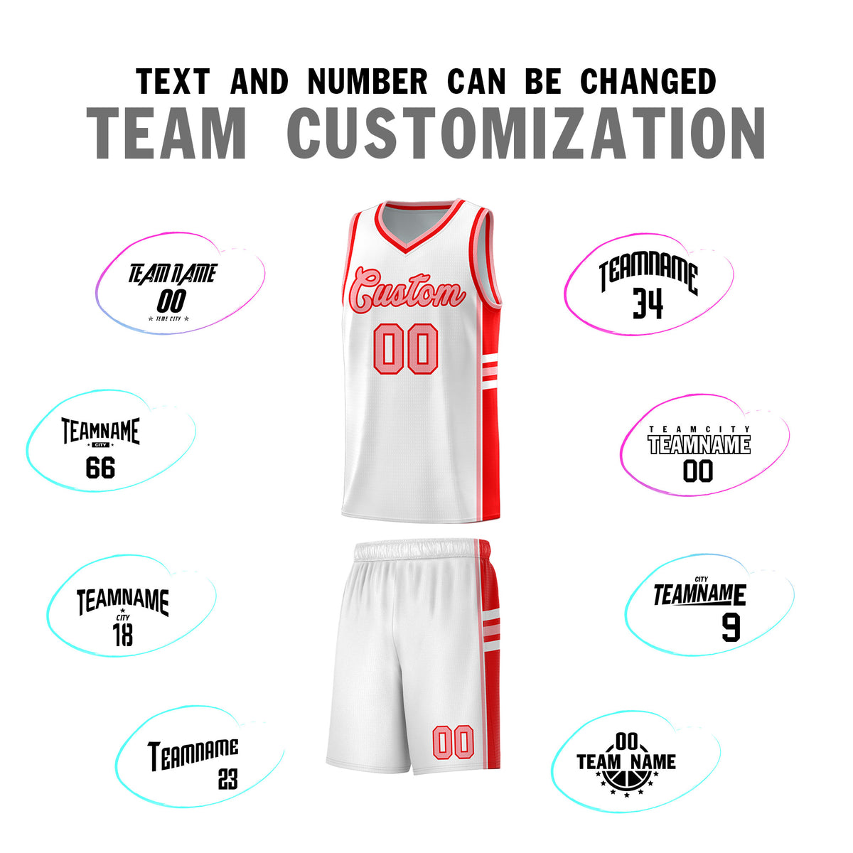 Custom Youth Basketball Jersey - White Light Red Personalized Varsity Two-Tone Uniform