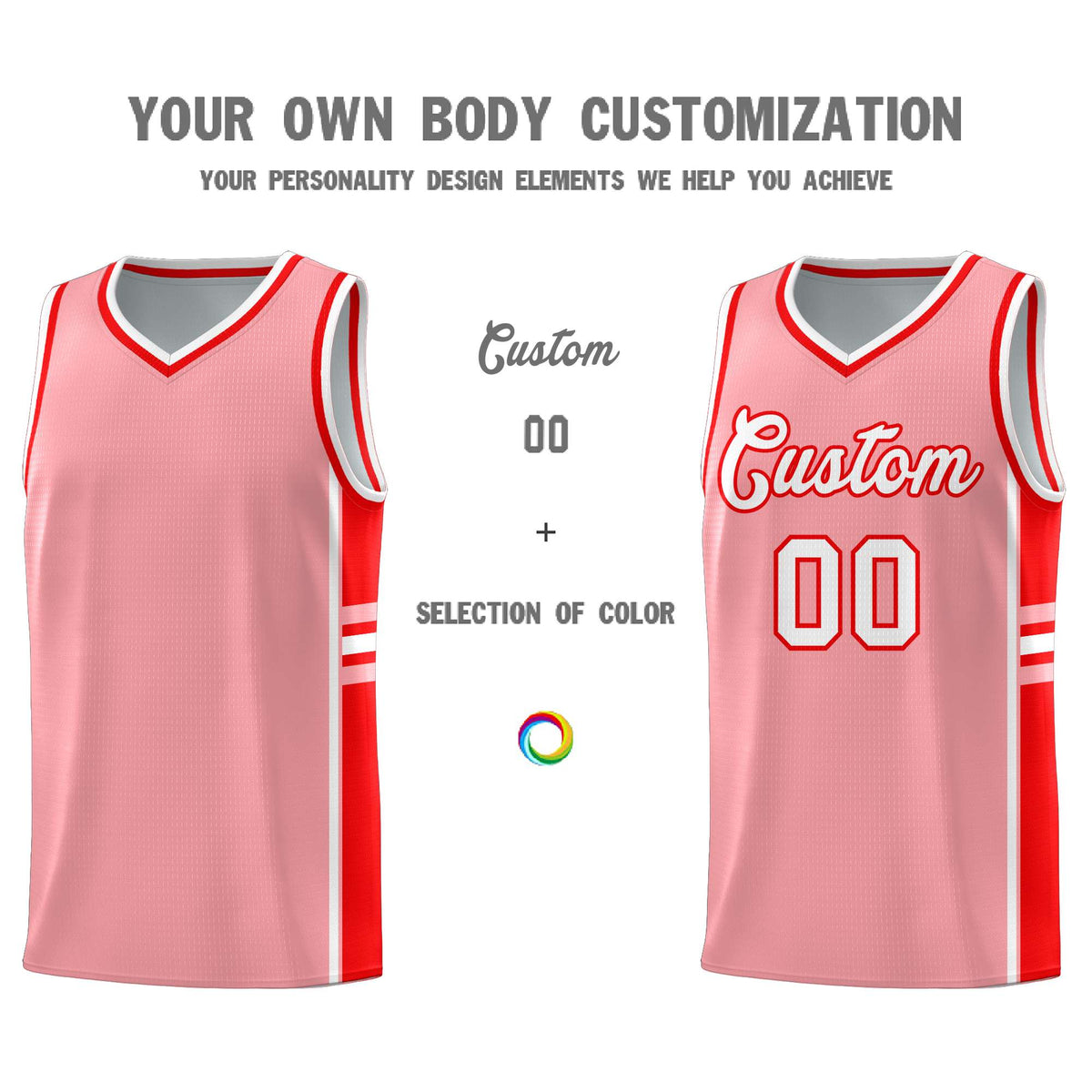 Custom Youth Basketball Jersey - Light Pink Light Red Two-Tone Varsity Jersey Set