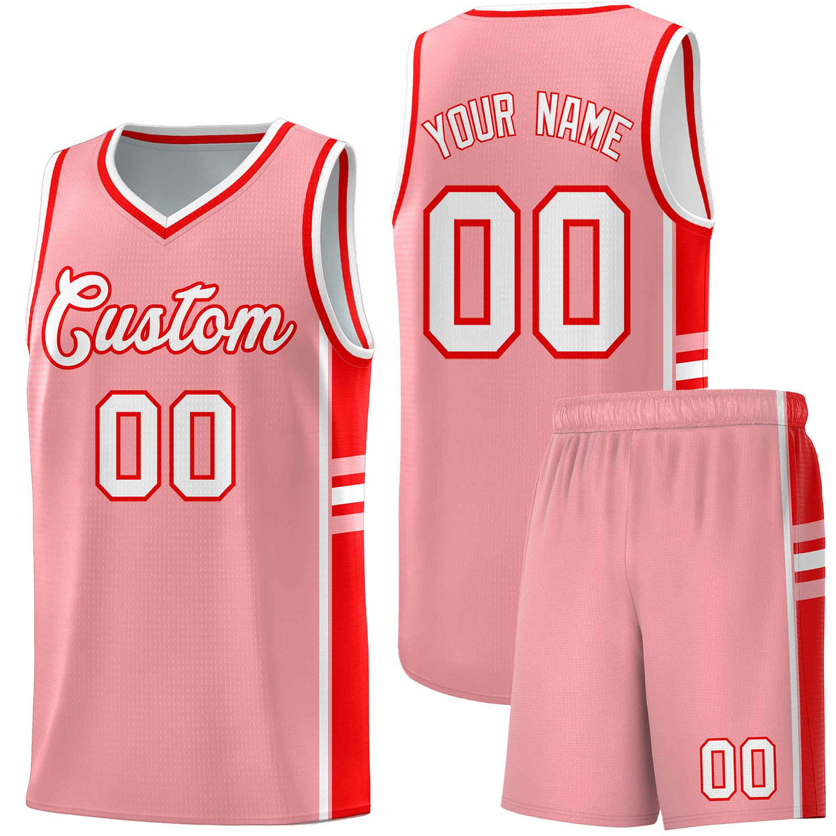 Custom Youth Basketball Jersey - Light Pink Light Red Two-Tone Varsity Jersey Set