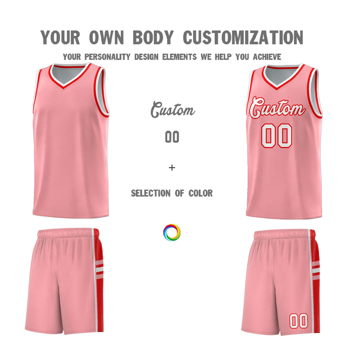 Custom Youth Basketball Jersey - Light Pink Light Red Two-Tone Varsity Jersey Set