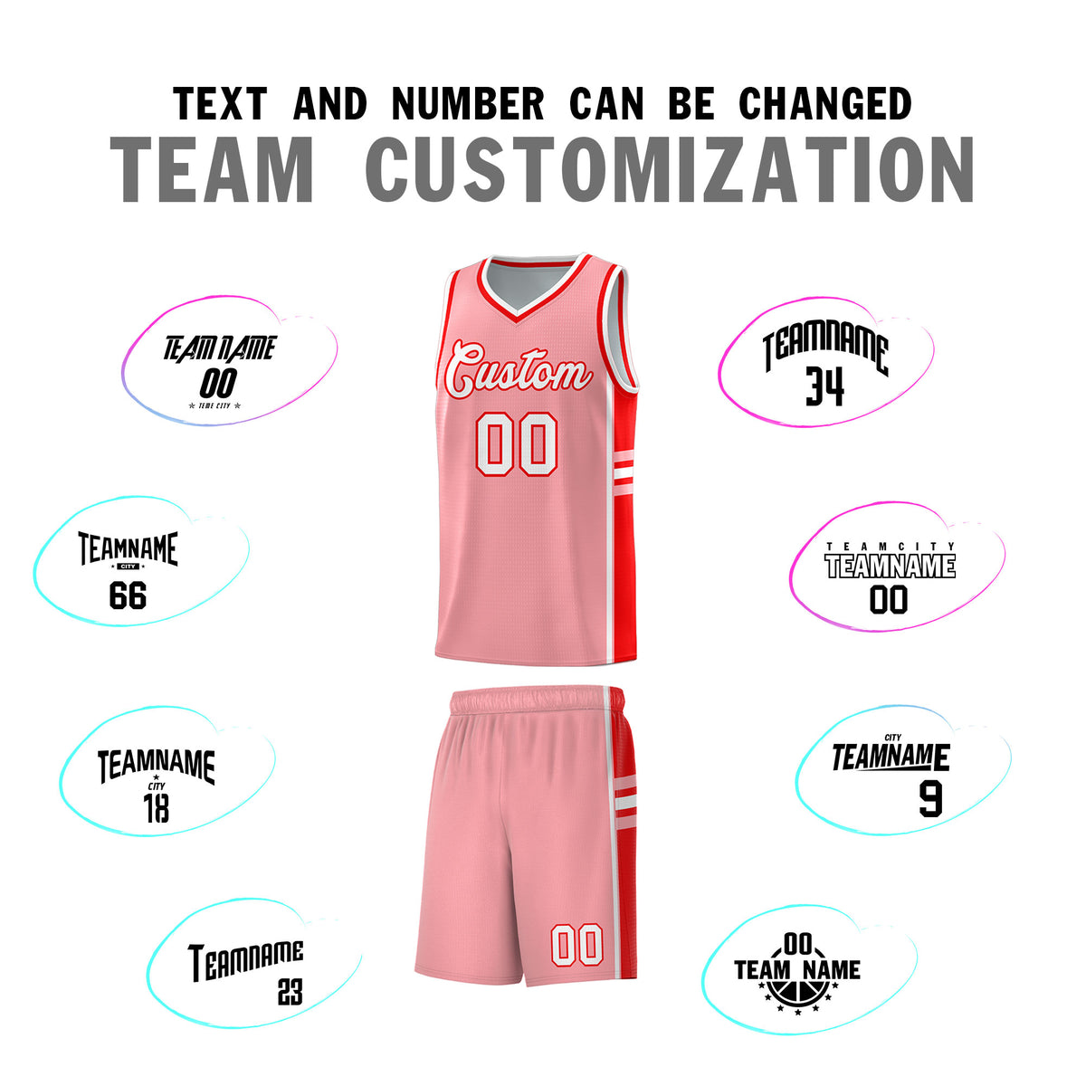 Custom Youth Basketball Jersey - Light Pink Light Red Two-Tone Varsity Jersey Set