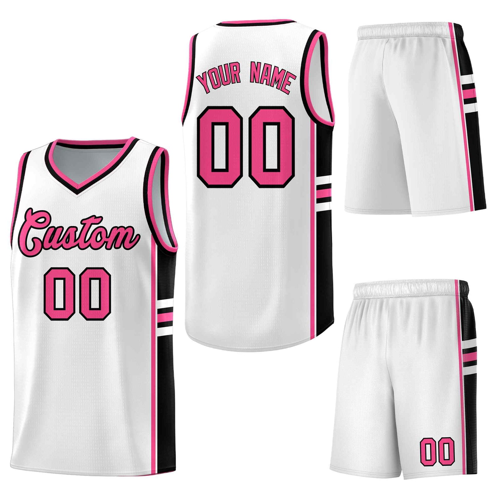 Custom White Pink Classic Color Block Lightweight Personalized Uniform Basketball Jersey