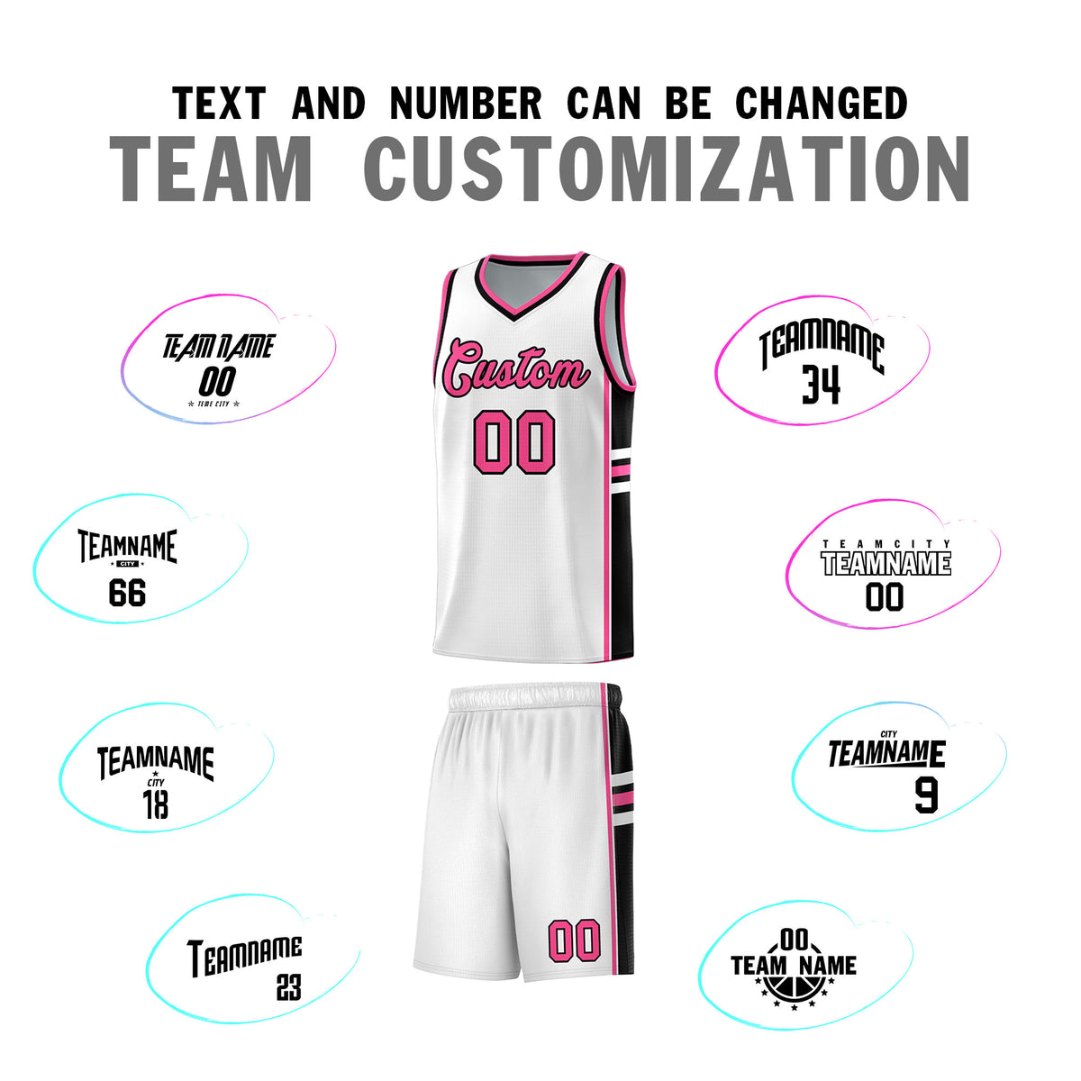 Custom Youth Basketball Jersey - White Pink Personalized Varsity Two-Tone Uniform