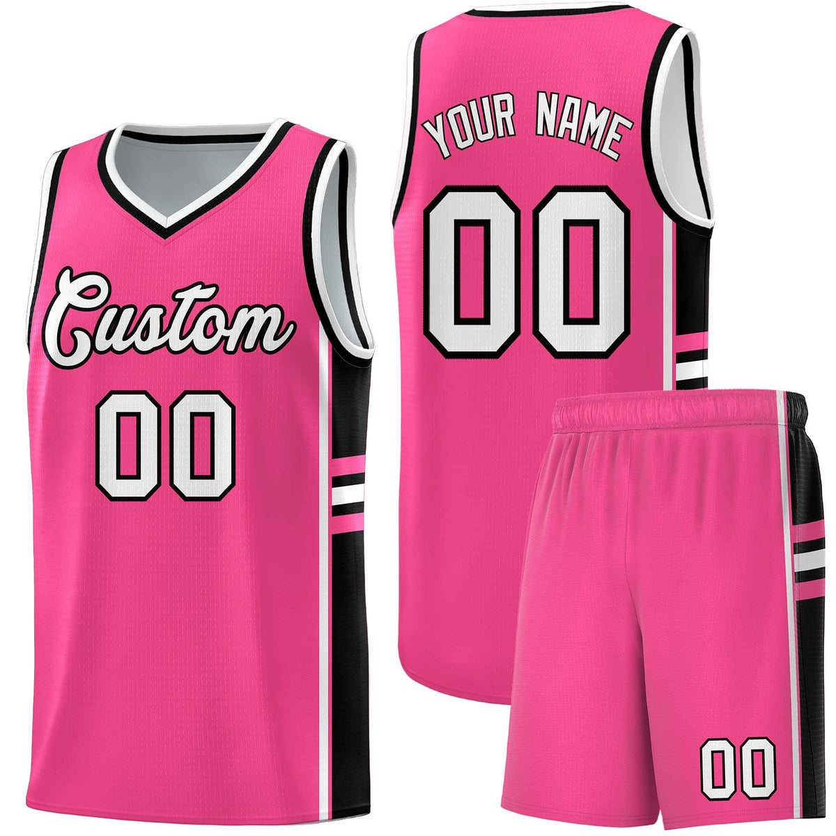 Custom Youth Basketball Jersey - Pink Black Two-Tone Varsity Jersey Set