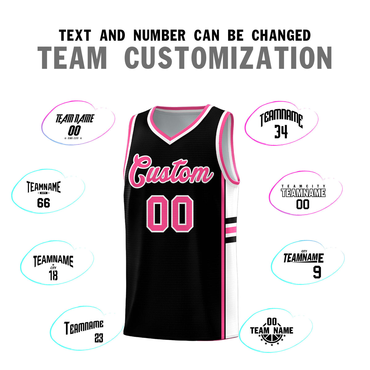 Custom Youth Basketball Jersey - Black Pink Two-Tone Classic Varsity Uniform