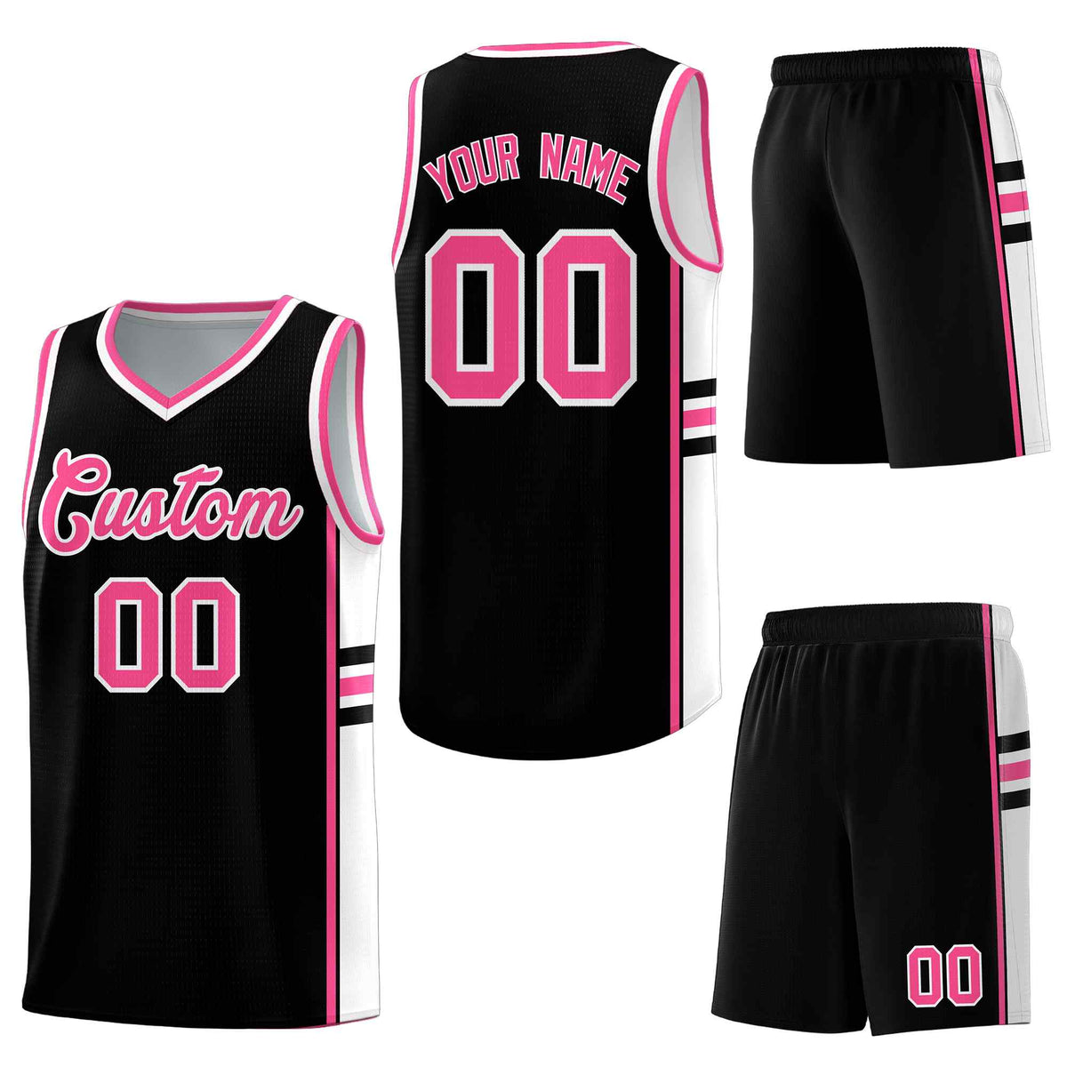 Custom Black Pink Classic Color Block Drapable Personalized Uniform Basketball Jersey