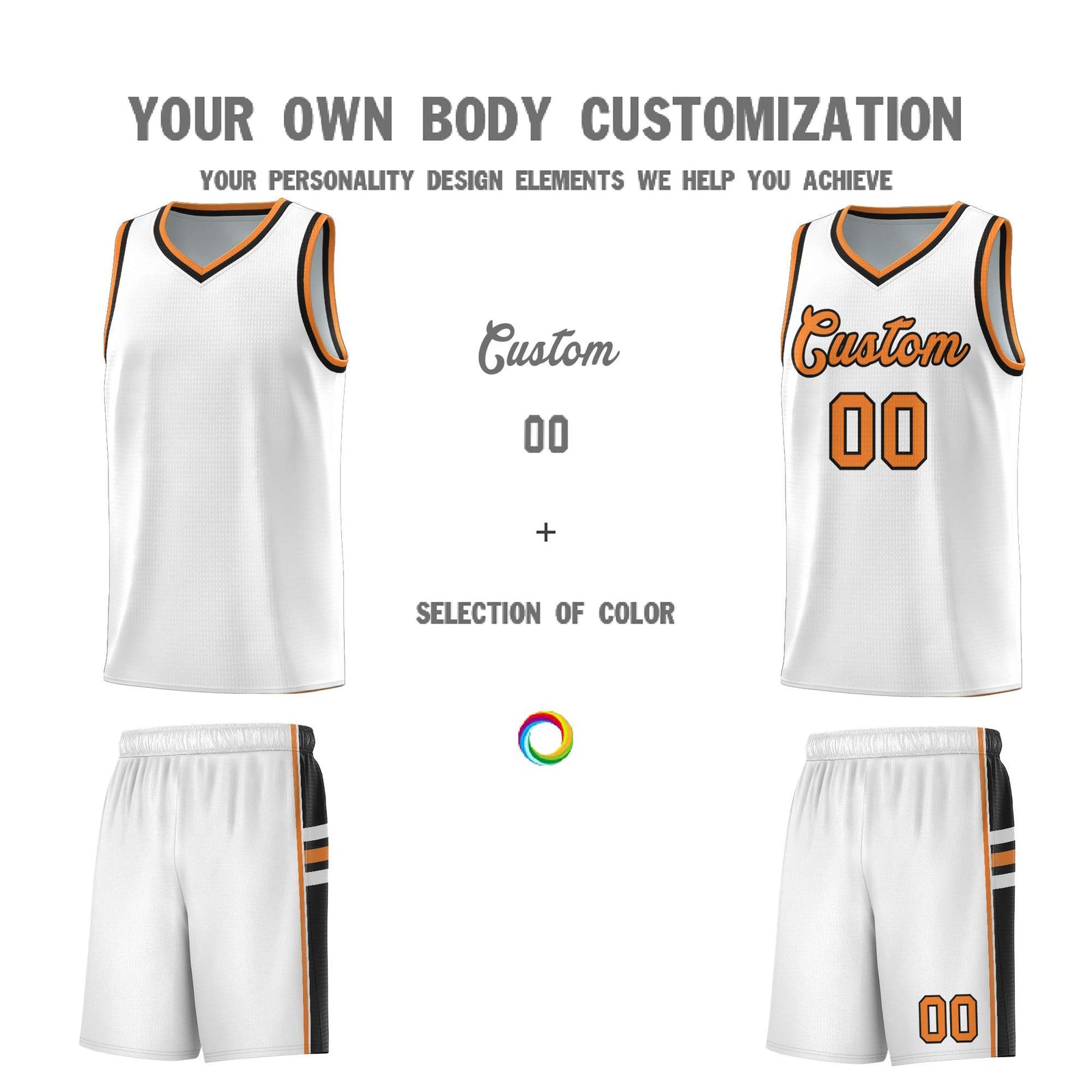 Custom Youth Basketball Jersey - White Gold Orange Personalized Varsity Two-Tone Uniform