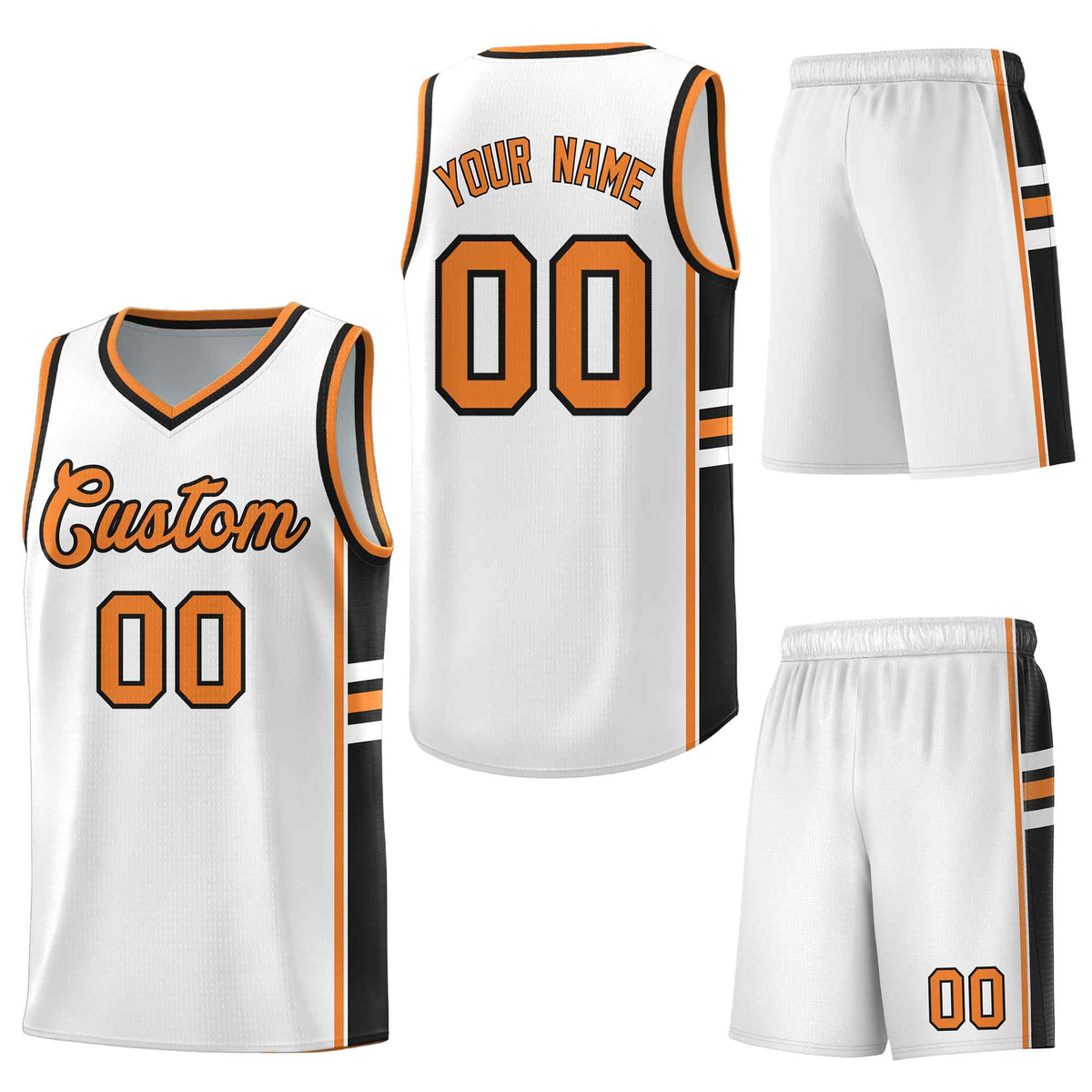 Custom White Gold Orange Classic Color Block Breathable Varsity Uniform Basketball Jersey