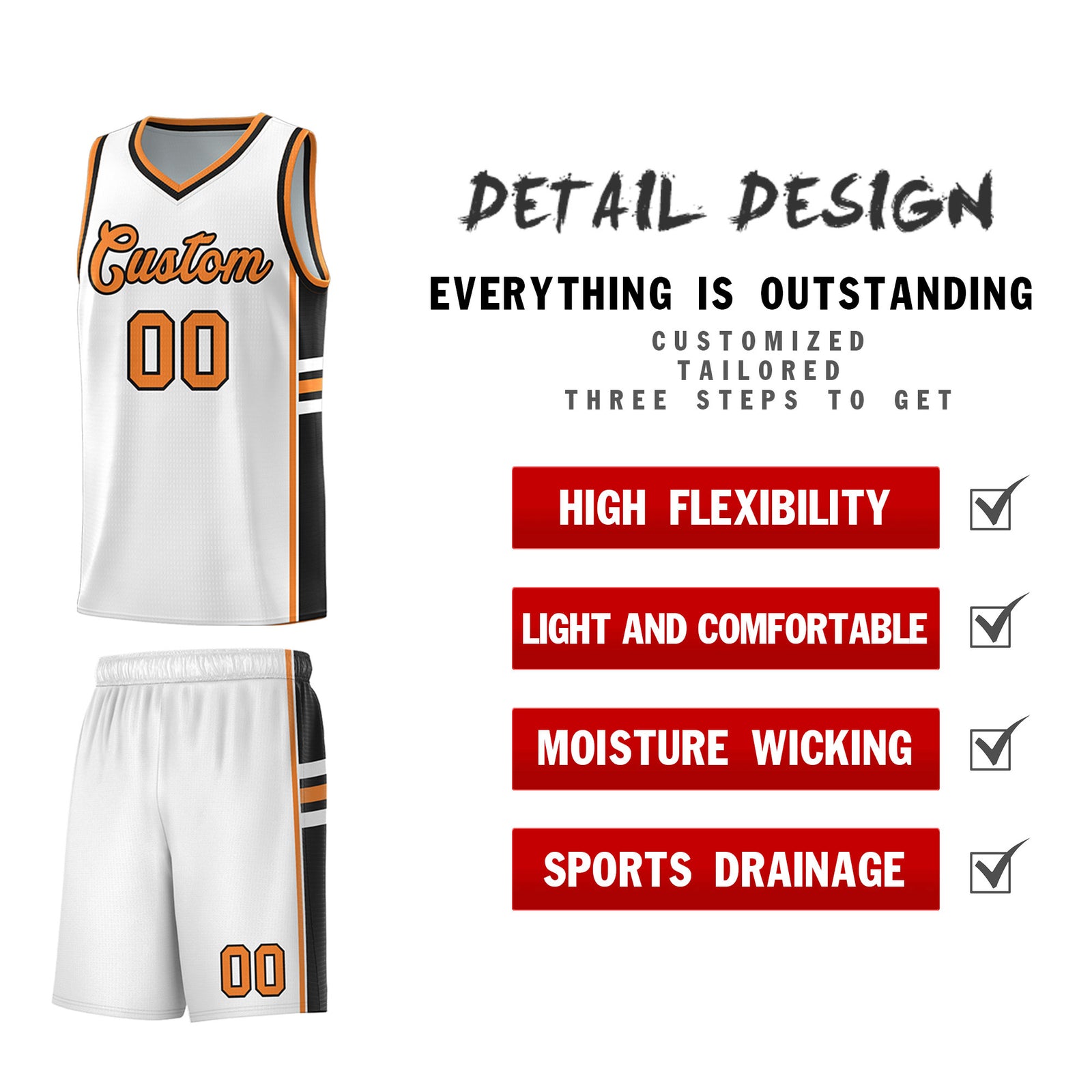 Custom Youth Basketball Jersey - White Gold Orange Personalized Varsity Two-Tone Uniform