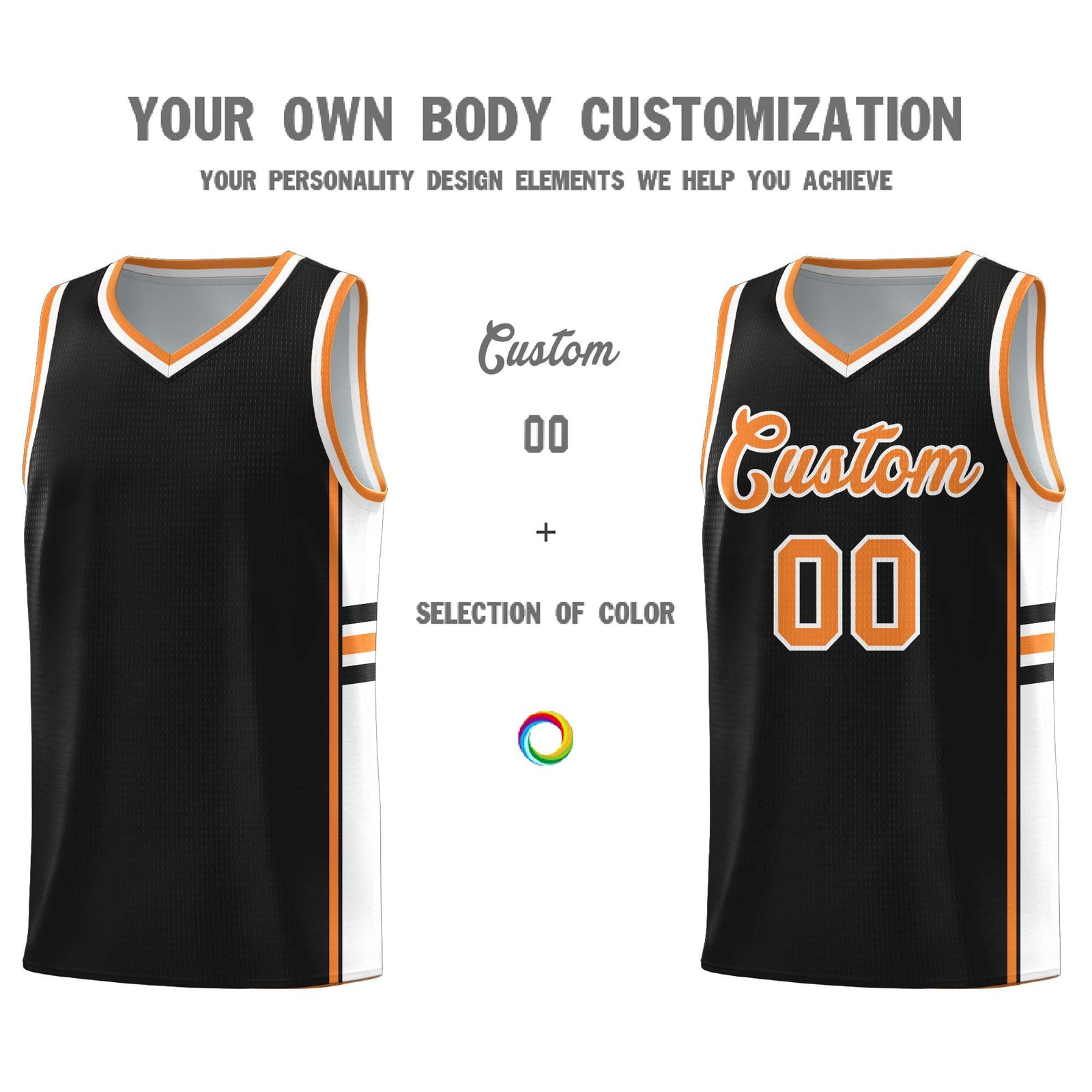 Custom Youth Basketball Jersey - Black Gold Orange Two-Tone Classic Varsity Uniform
