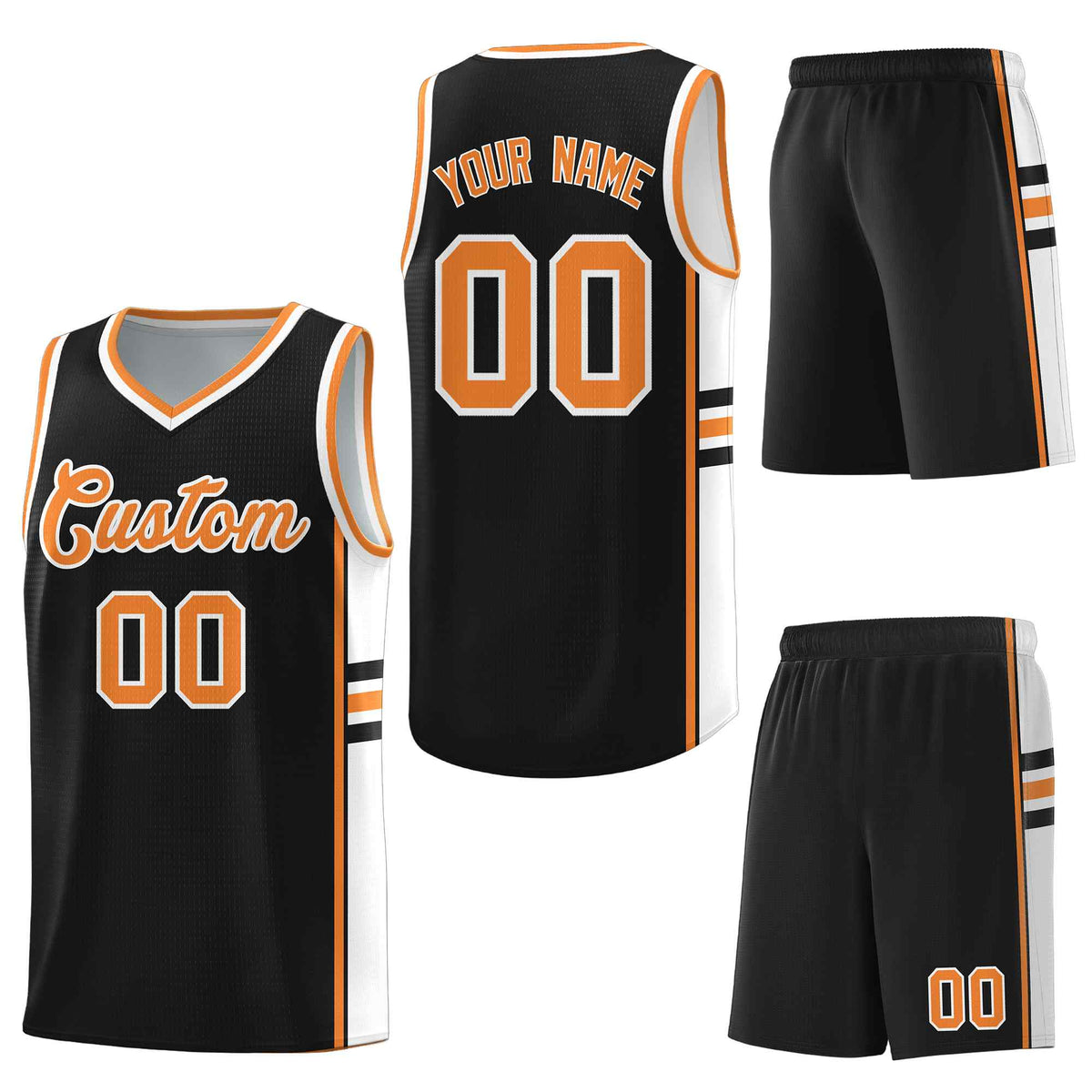 Custom Black Gold Orange Classic Color Block Lightweight Varsity Uniform Basketball Jersey