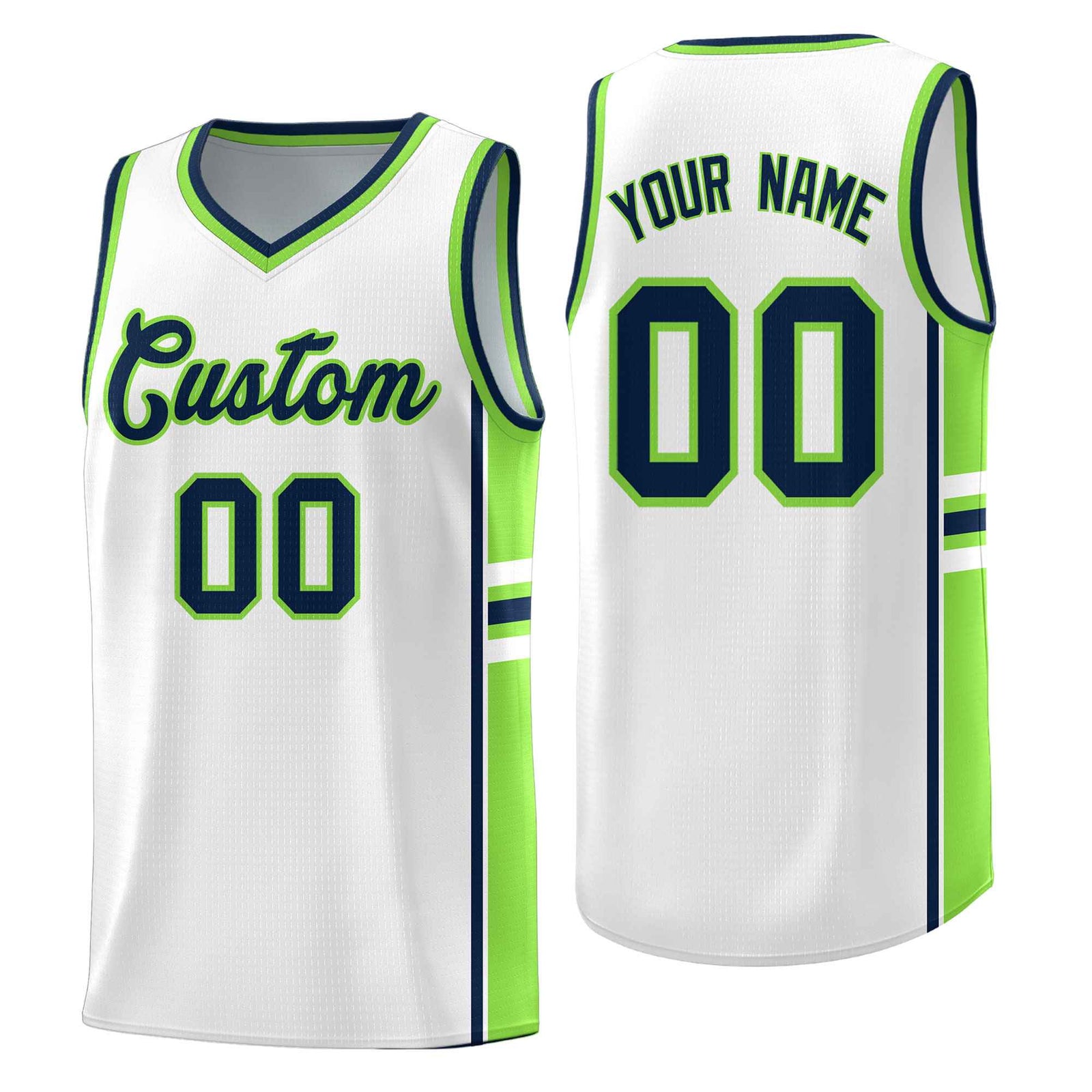 Custom Youth Basketball Jersey - White Fluorescent Green Two-Tone Varsity Jersey Set