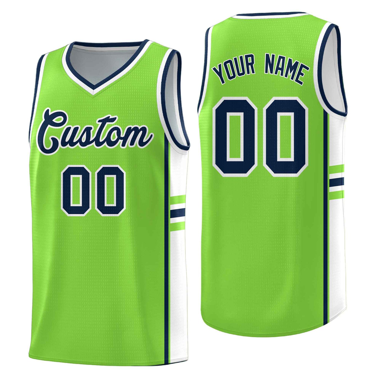 Custom Youth Basketball Jersey - Fluorescent Green White Two-Tone Classic Varsity Uniform