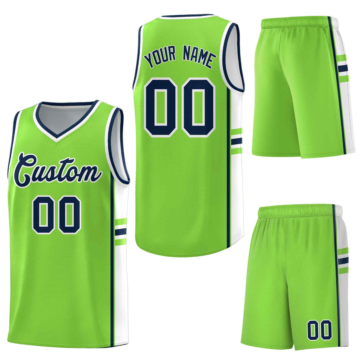 Custom Fluorescent Green White Classic Color Block Breathable Personalized Uniform Basketball Jersey
