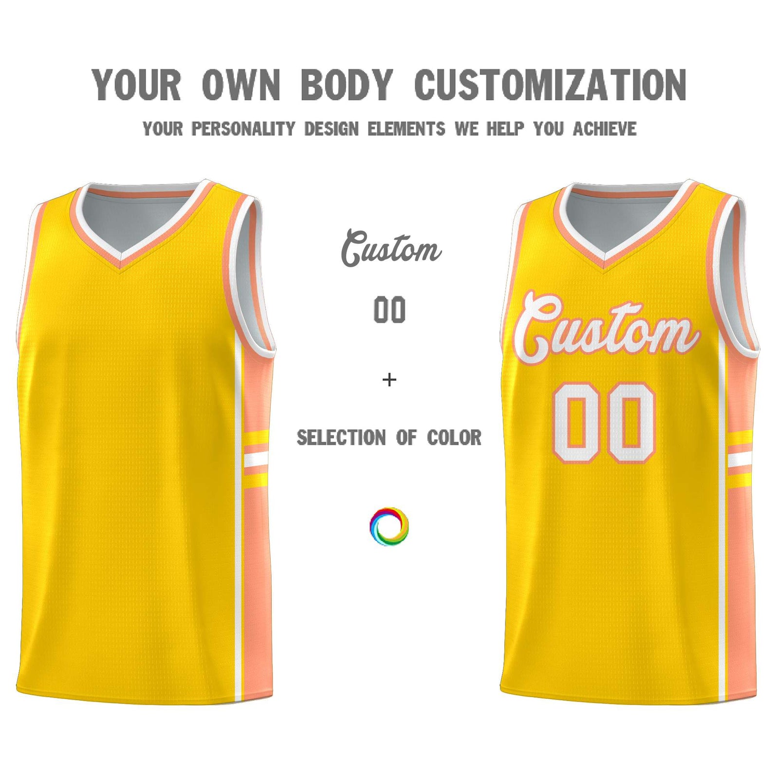 Custom Youth Basketball Jersey - Gold Light Orange Personalized Varsity Two-Tone Uniform