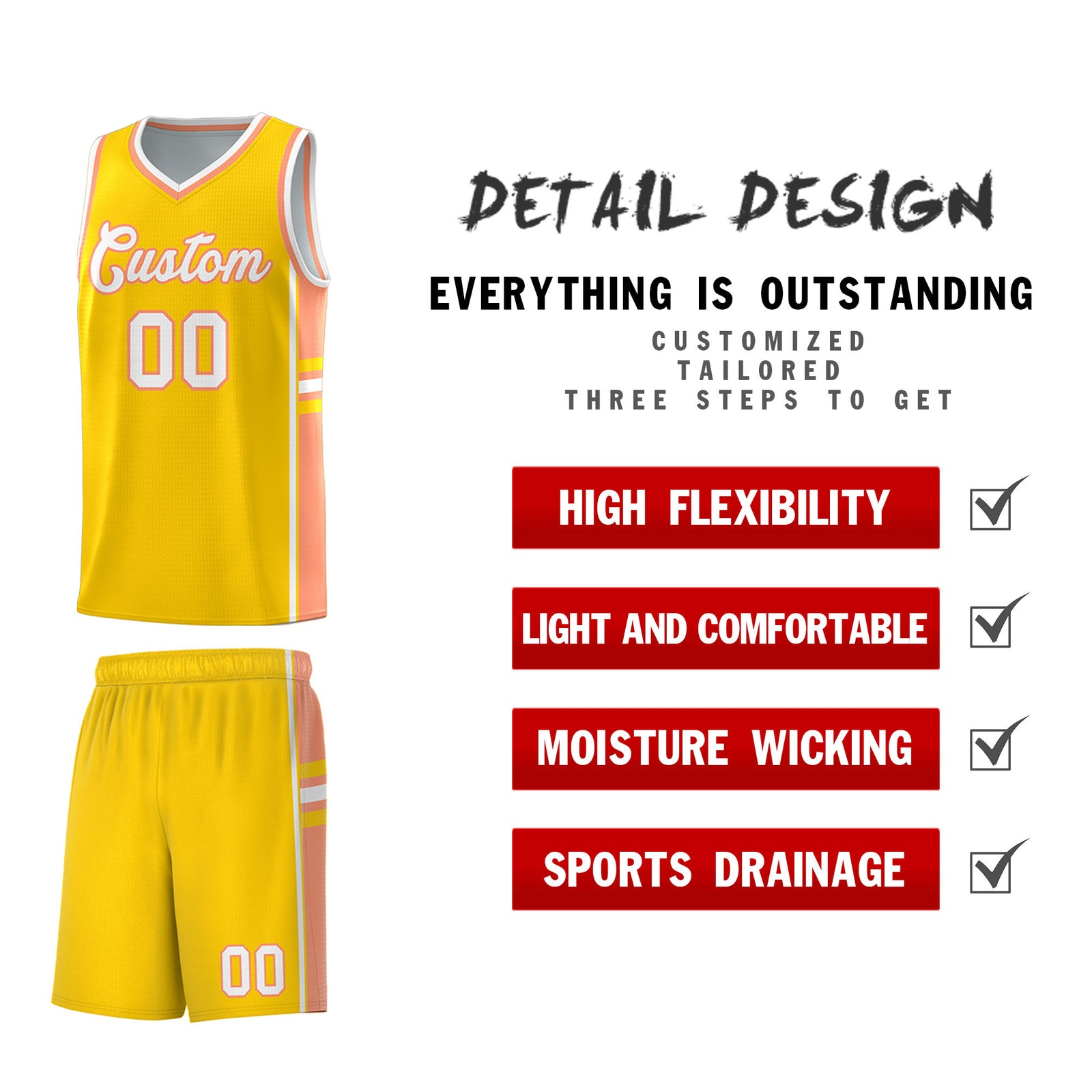 Custom Youth Basketball Jersey - Gold Light Orange Personalized Varsity Two-Tone Uniform