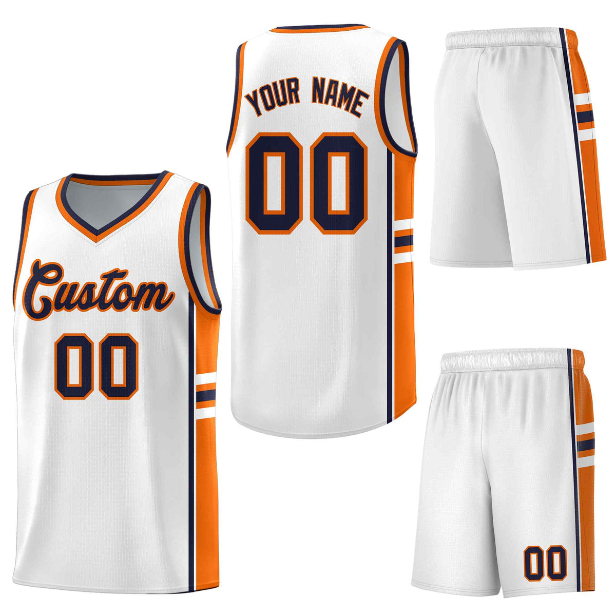 Custom White Orange Classic Color Block Breathable Varsity Uniform Basketball Jersey