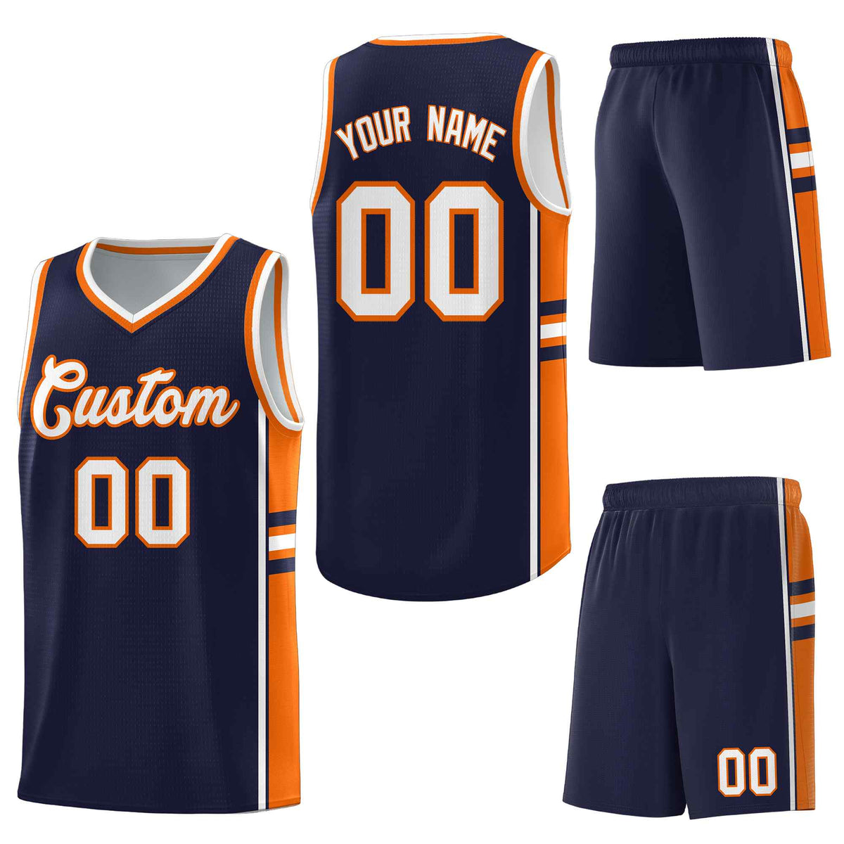 Custom Navy Orange Classic Color Block Quick-Drying Personalized Uniform Basketball Jersey